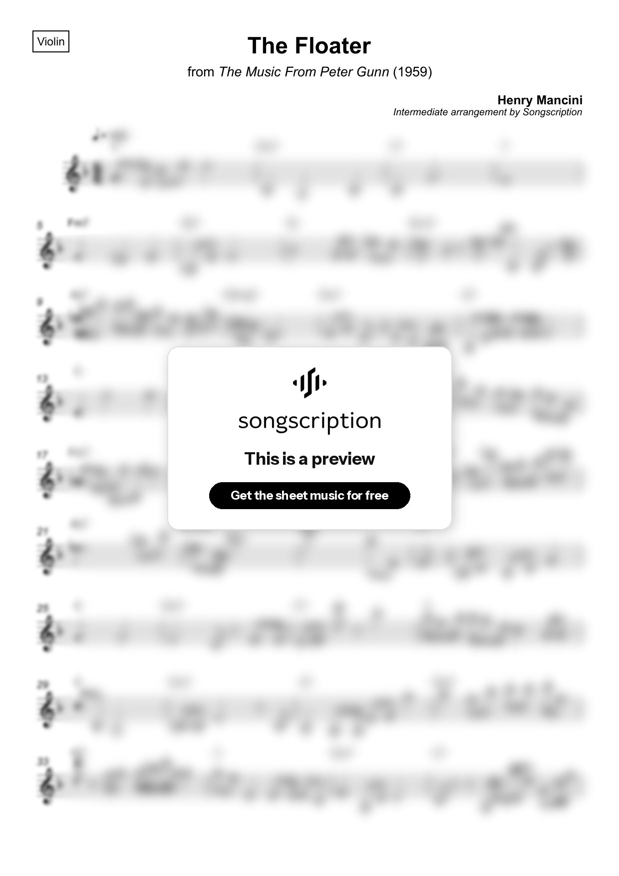 Intermediate Violin Sheet Music for "The Floater" by Henry Mancini