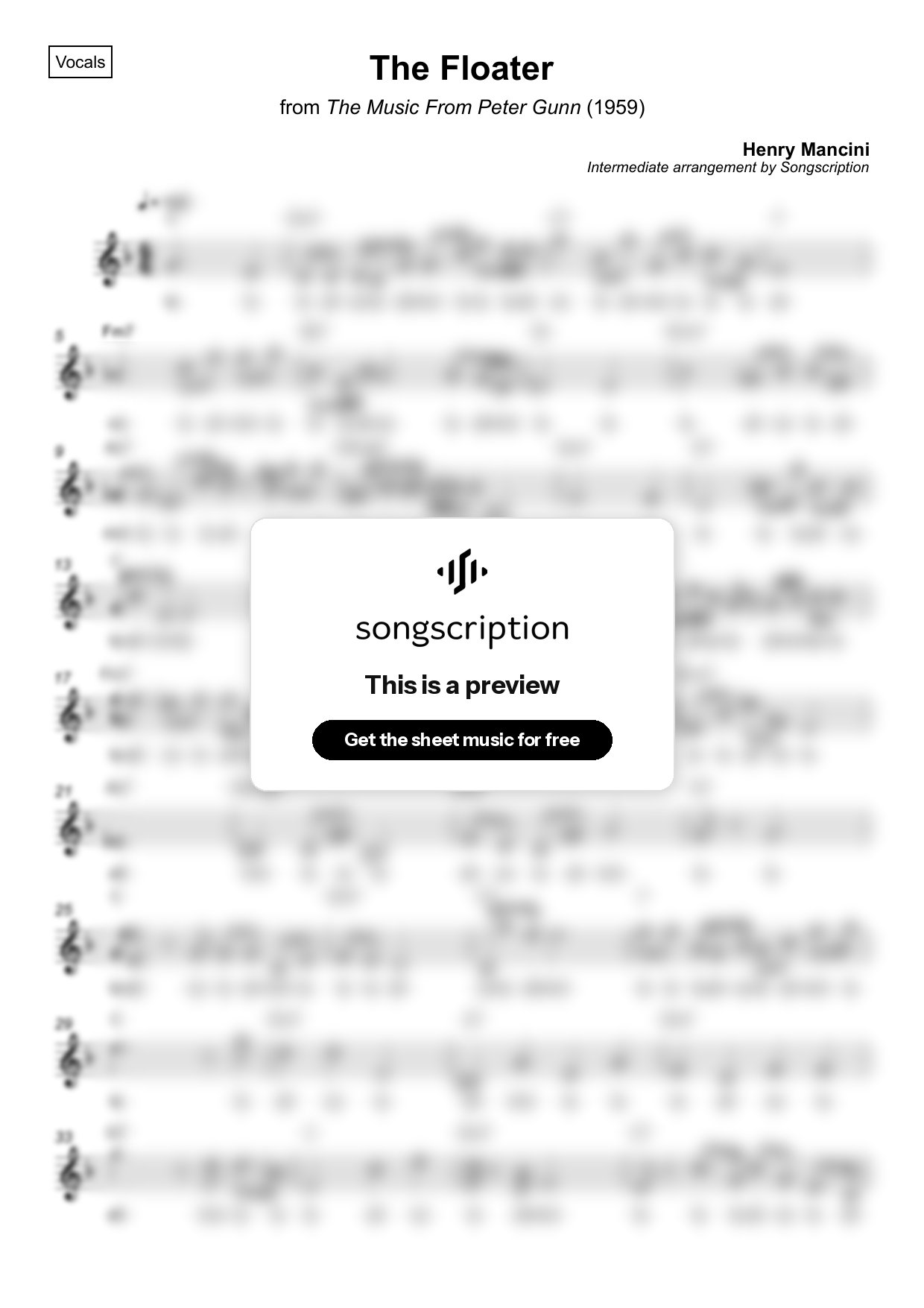 Intermediate Vocals Sheet Music for "The Floater" by Henry Mancini