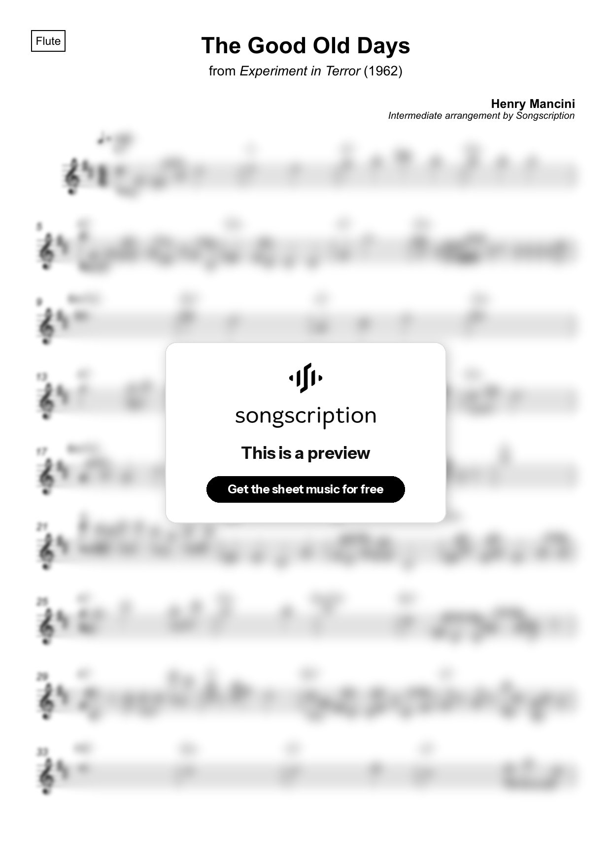 Intermediate Flute Sheet Music for "The Good Old Days" by Henry Mancini