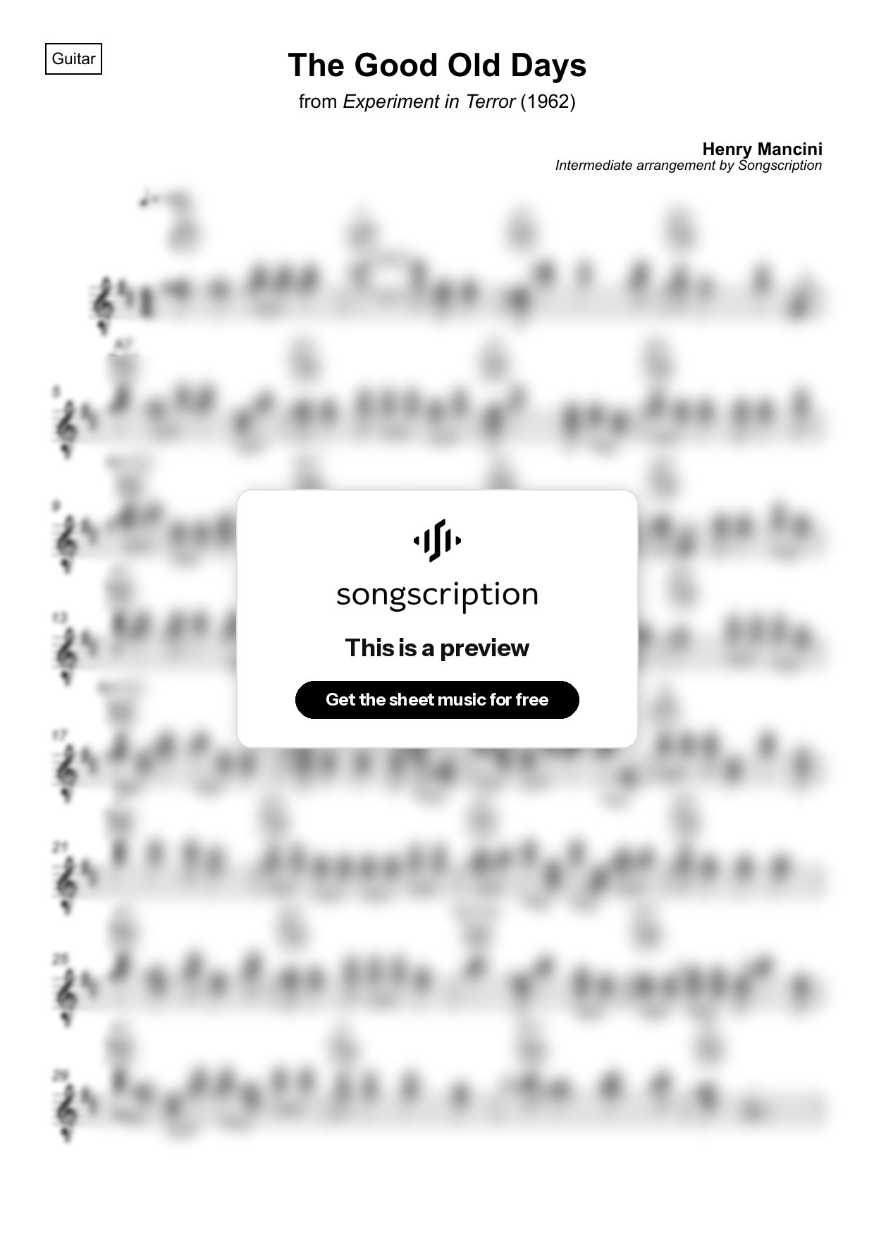 Intermediate Acoustic Guitar Sheet Music for "The Good Old Days" by Henry Mancini