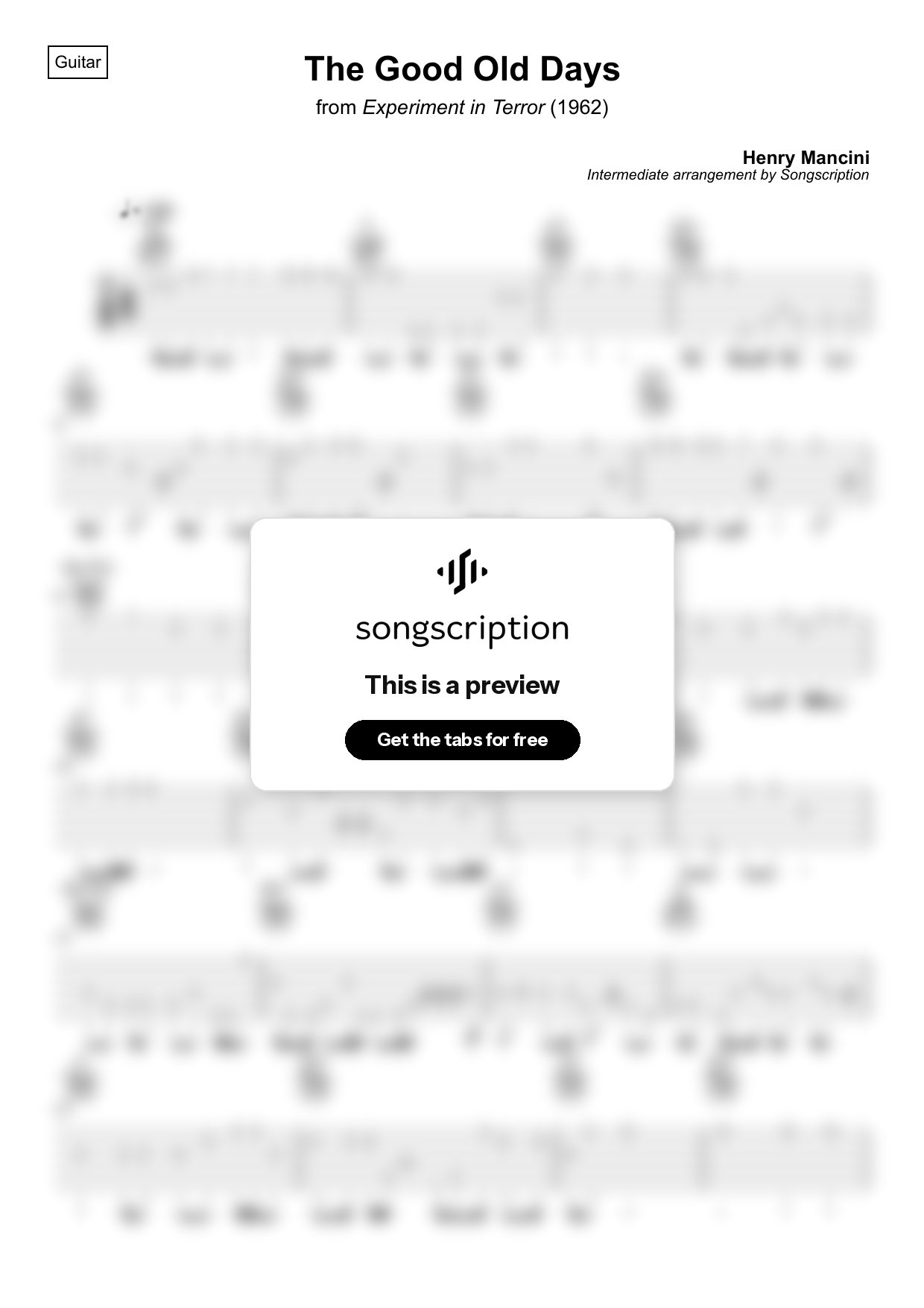 Intermediate Acoustic Guitar Tabs for "The Good Old Days" by Henry Mancini