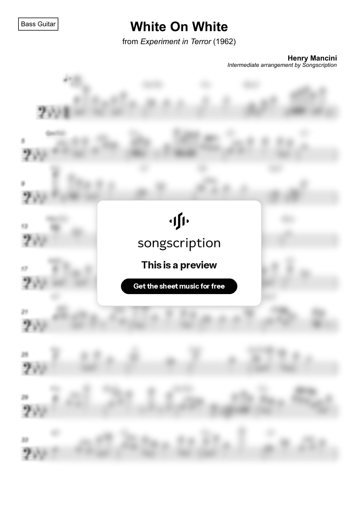 Intermediate Bass Guitar Sheet Music for "White On White" by Henry Mancini