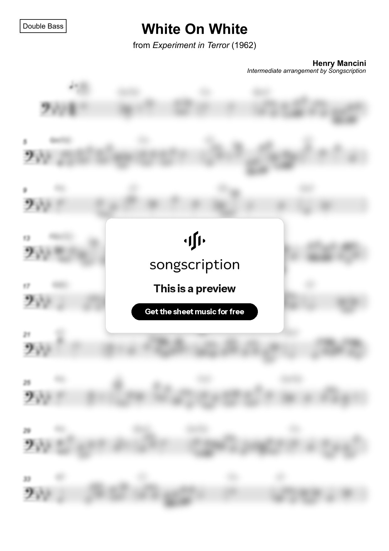 Intermediate Double Bass Sheet Music for "White On White" by Henry Mancini