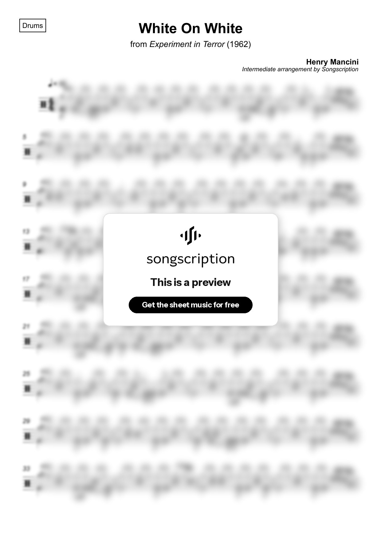 Intermediate Drums Sheet Music for "White On White" by Henry Mancini