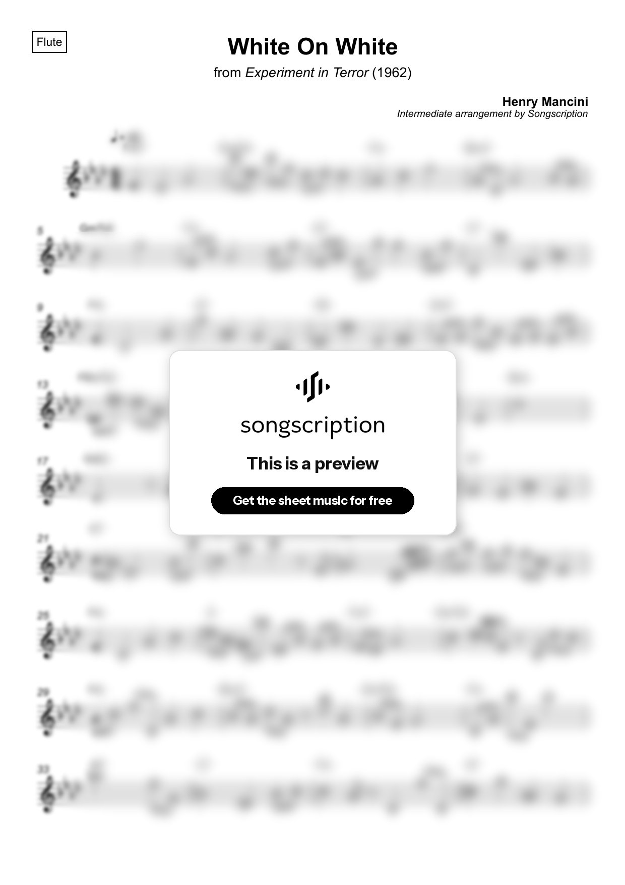 Intermediate Flute Sheet Music for "White On White" by Henry Mancini