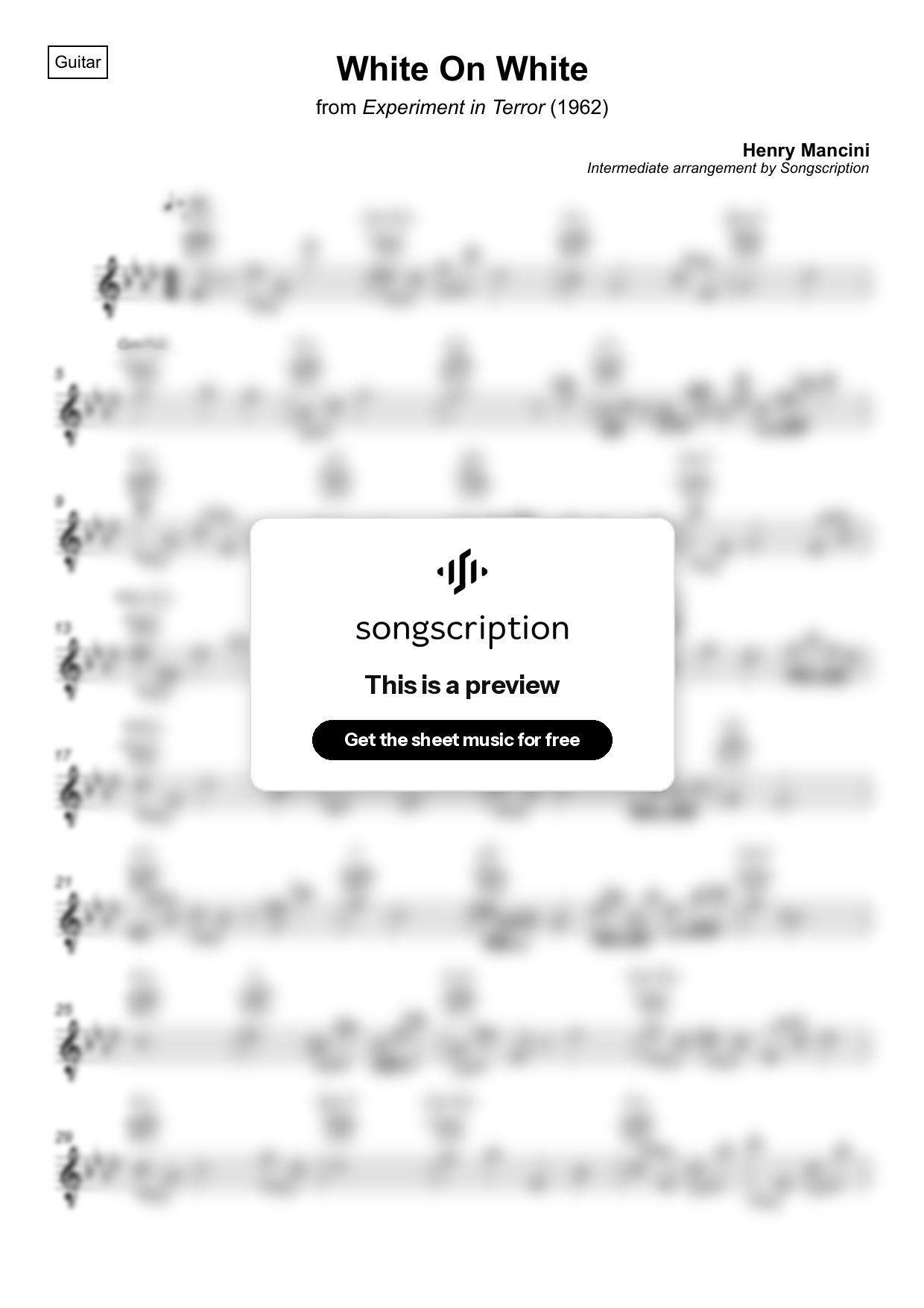 Intermediate Acoustic Guitar Sheet Music for "White On White" by Henry Mancini