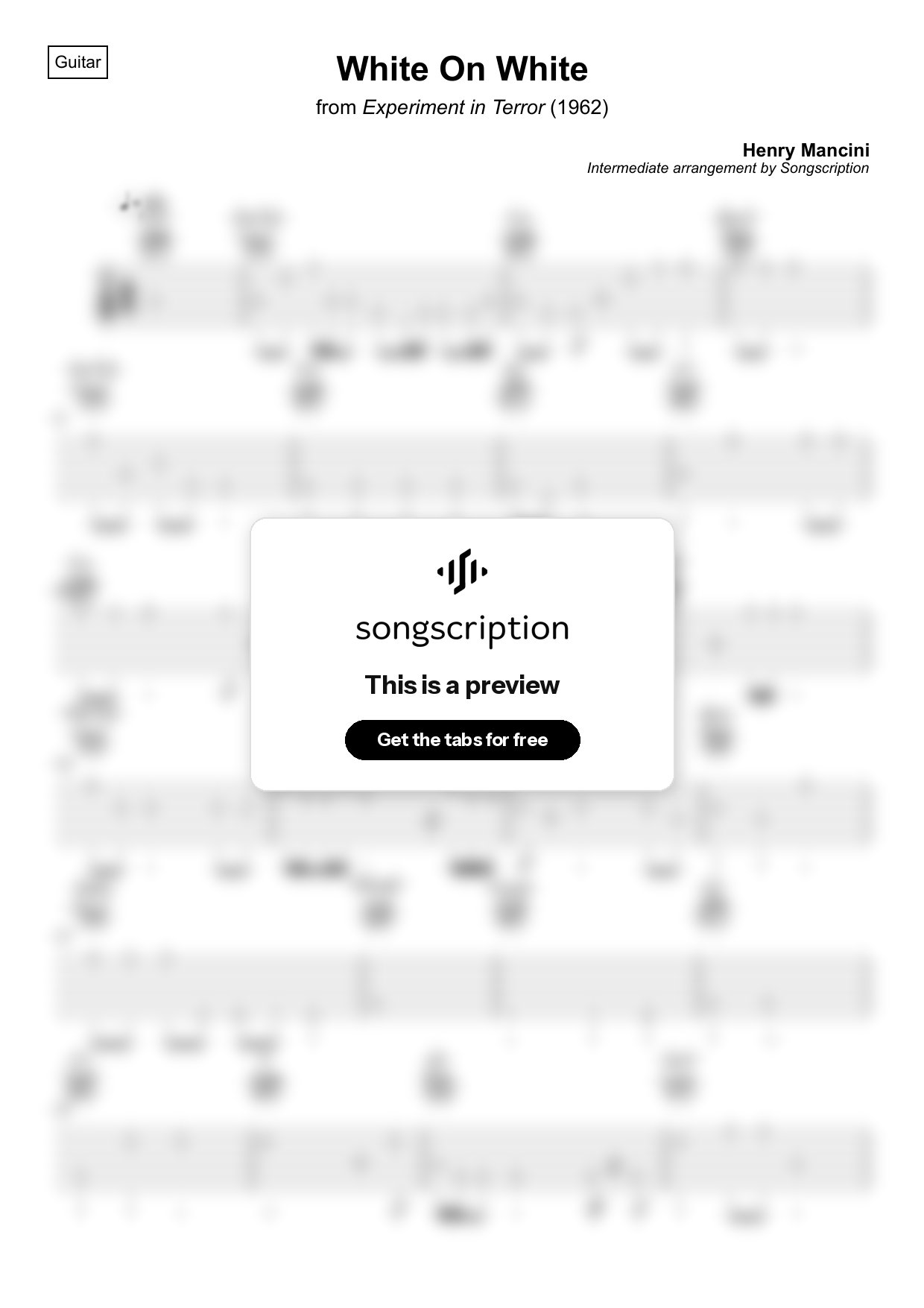 Intermediate Acoustic Guitar Tabs for "White On White" by Henry Mancini