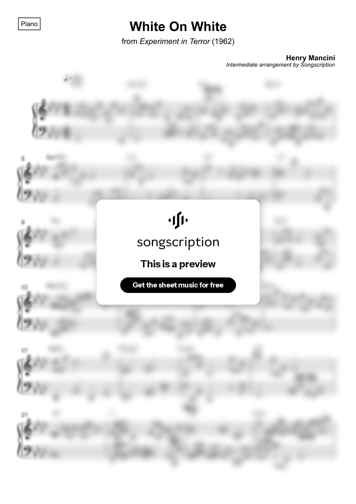 Intermediate Piano Sheet Music for "White On White" by Henry Mancini