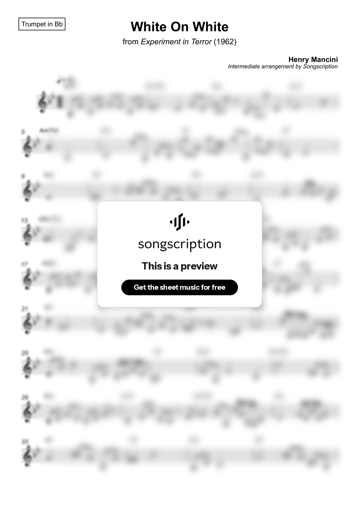 Intermediate Trumpet Sheet Music for "White On White" by Henry Mancini