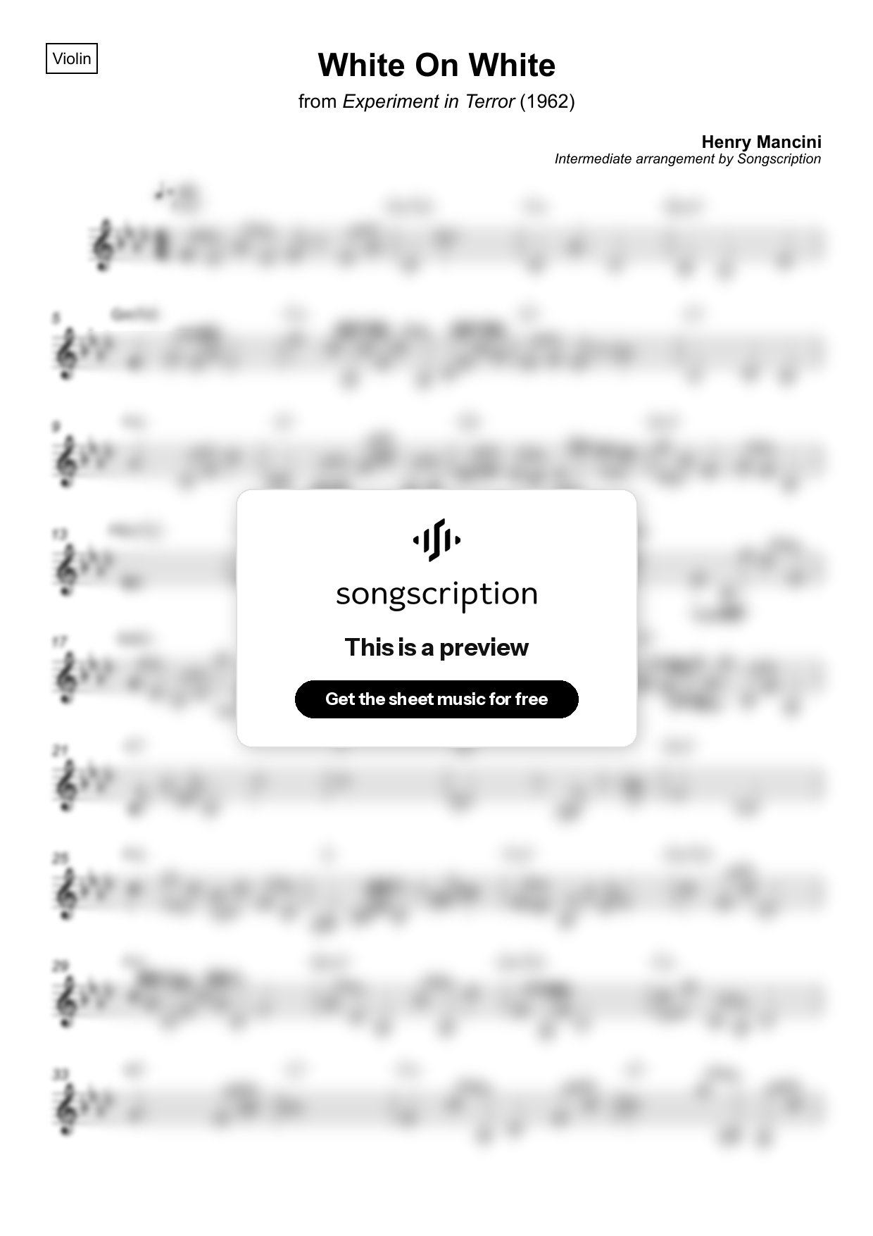 Intermediate Violin Sheet Music for "White On White" by Henry Mancini