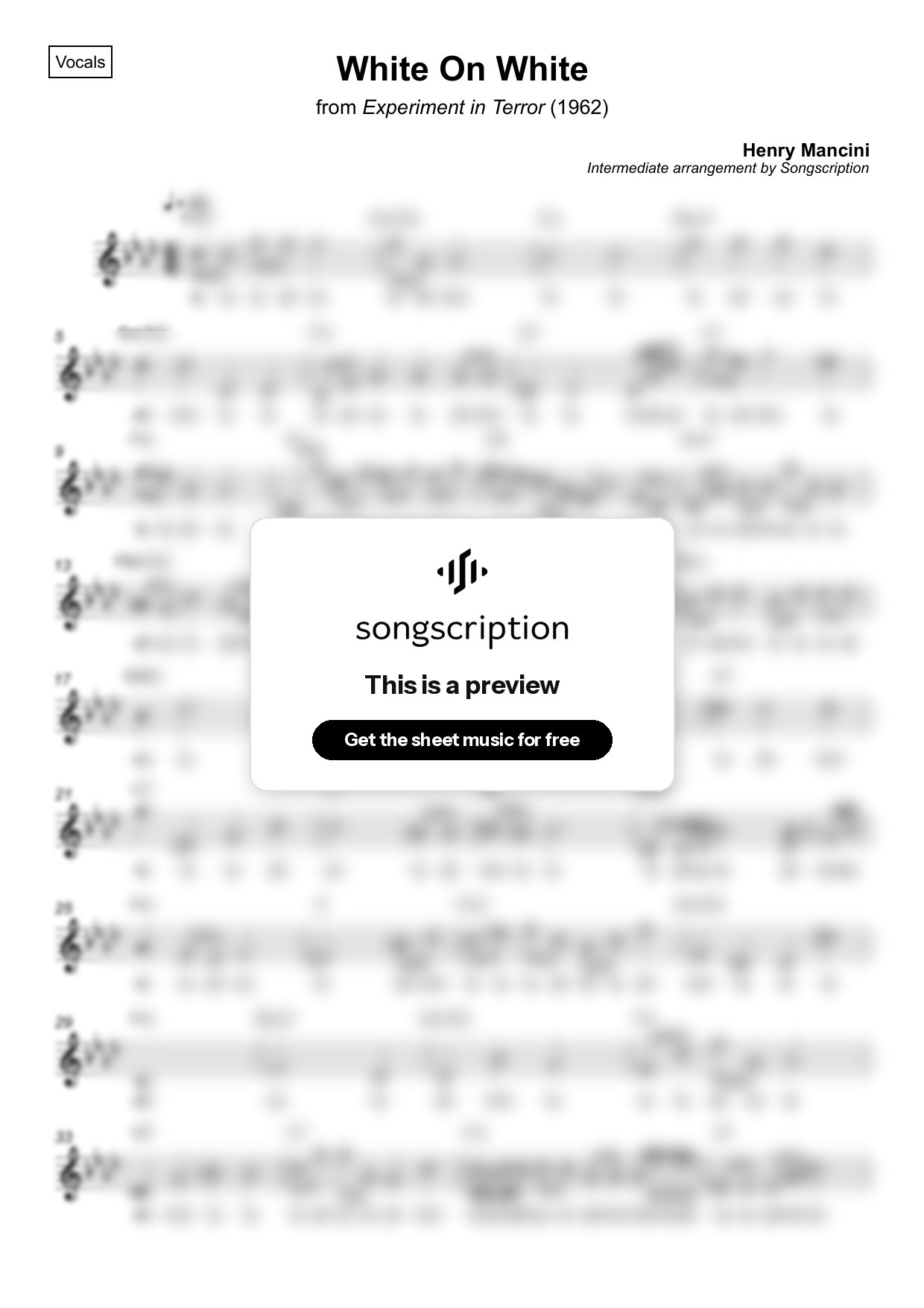Intermediate Vocals Sheet Music for "White On White" by Henry Mancini