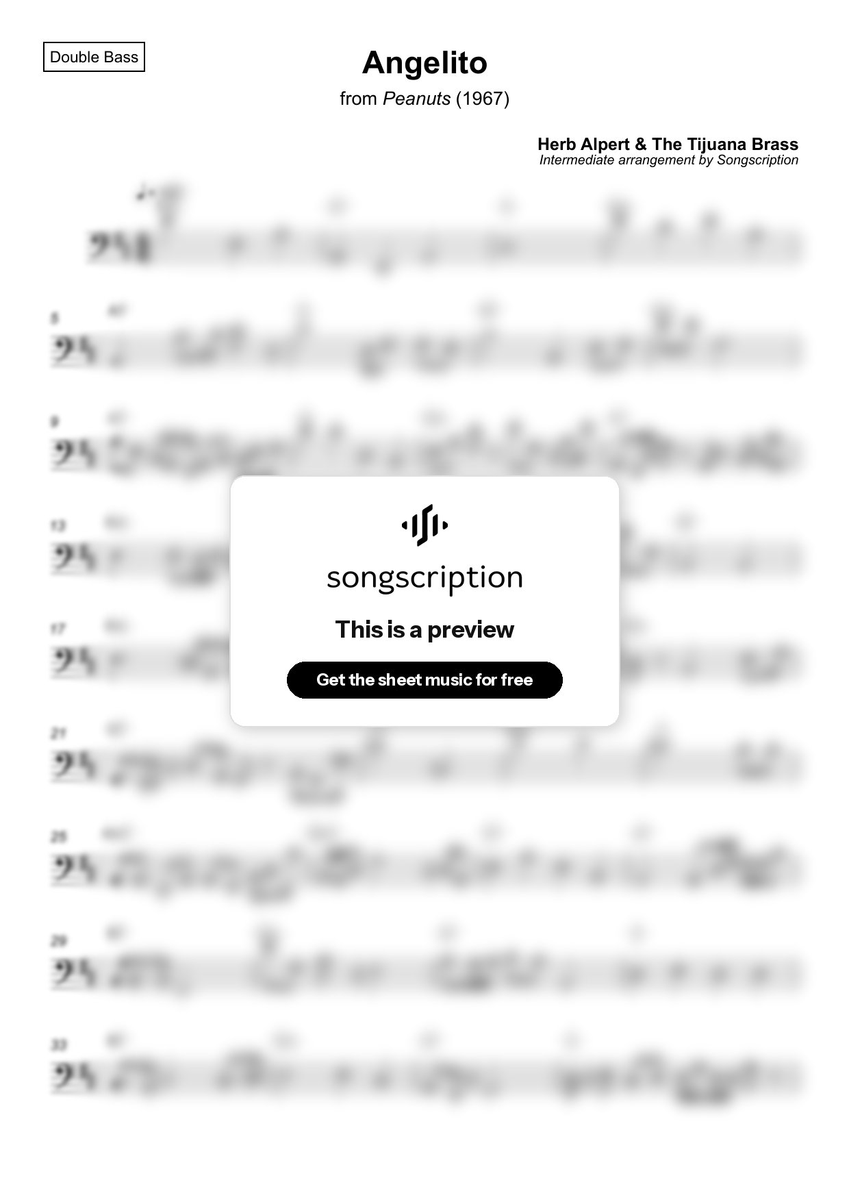 Intermediate Double Bass Sheet Music for "Angelito" by Herb Alpert & The Tijuana Brass