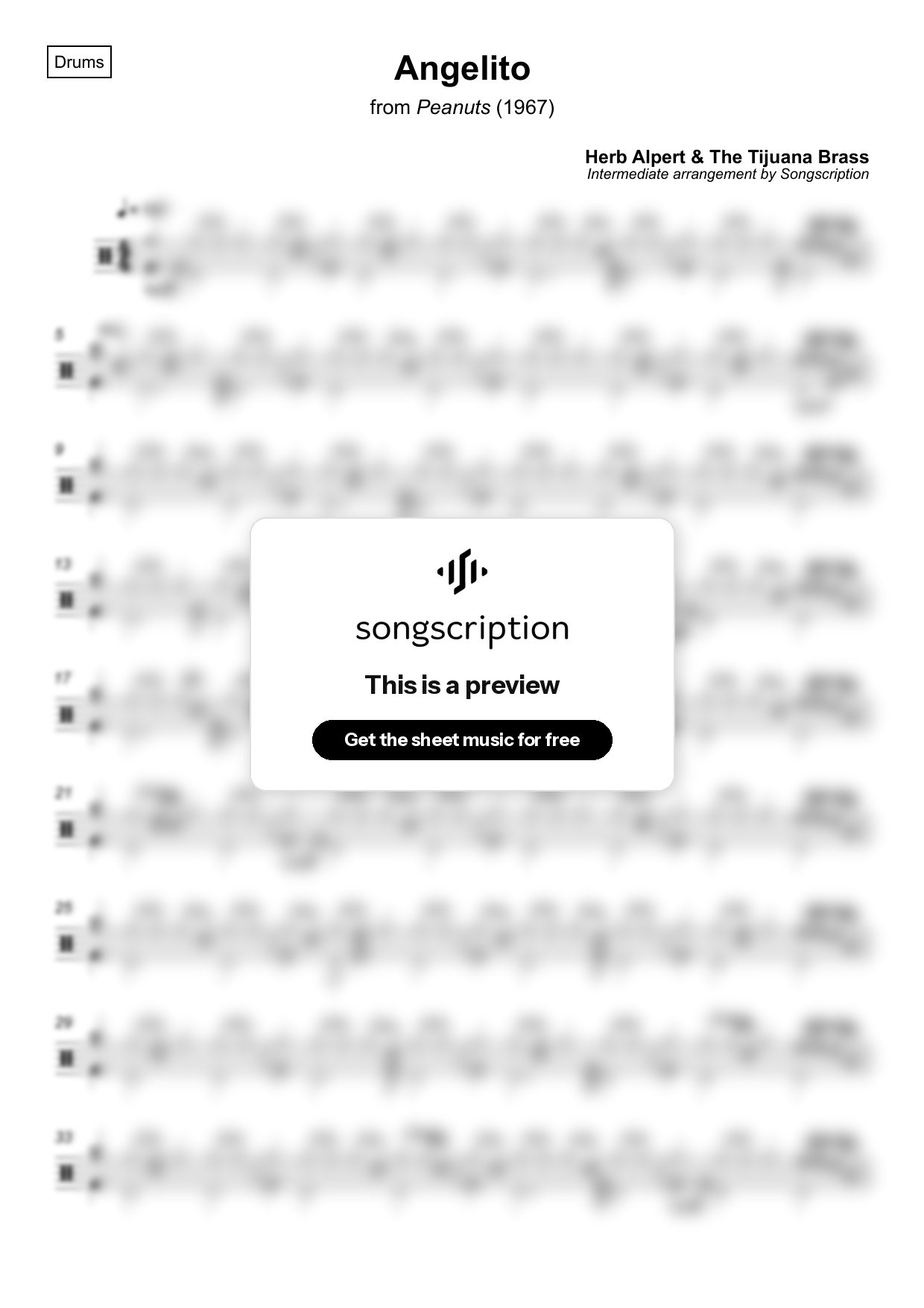 Intermediate Drums Sheet Music for "Angelito" by Herb Alpert & The Tijuana Brass