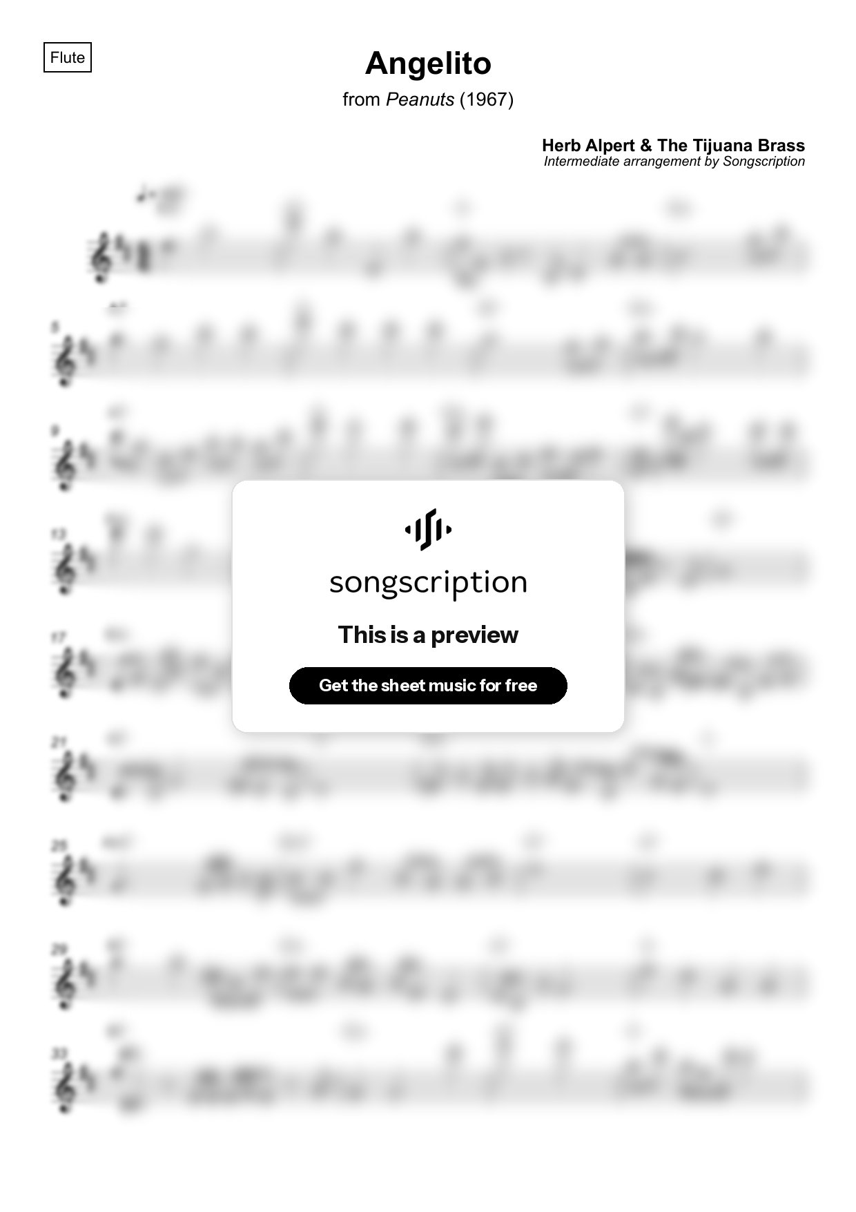 Intermediate Flute Sheet Music for "Angelito" by Herb Alpert & The Tijuana Brass