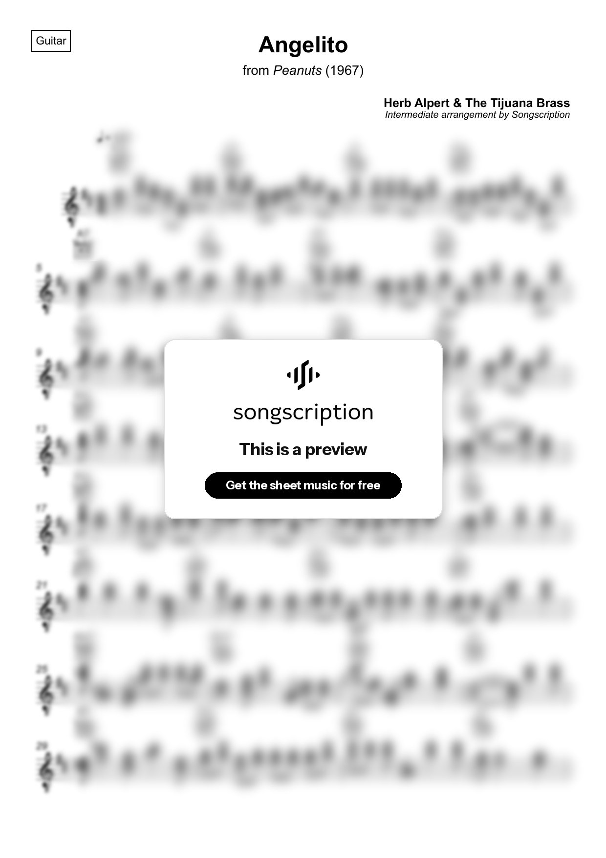 Intermediate Acoustic Guitar Sheet Music for "Angelito" by Herb Alpert & The Tijuana Brass