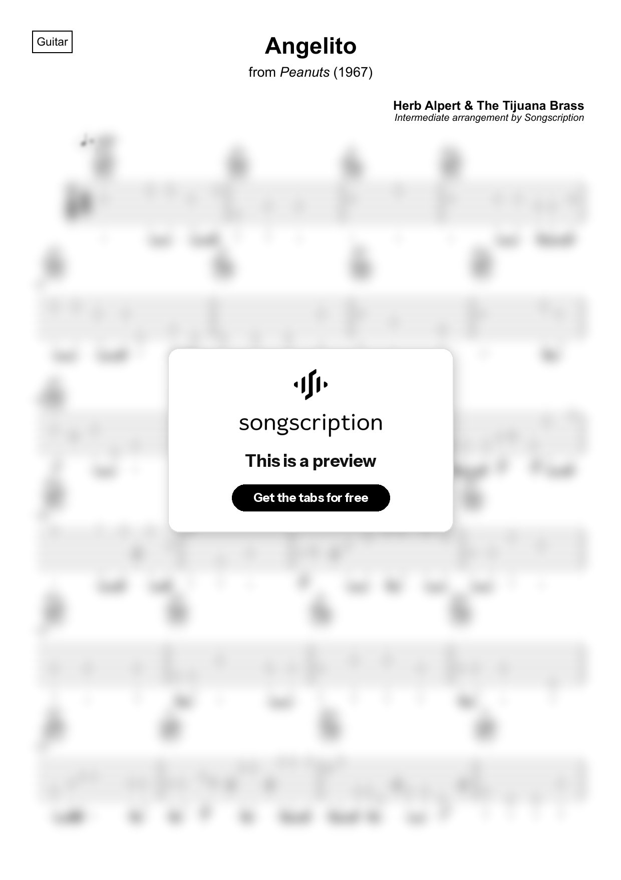 Intermediate Acoustic Guitar Tabs for "Angelito" by Herb Alpert & The Tijuana Brass