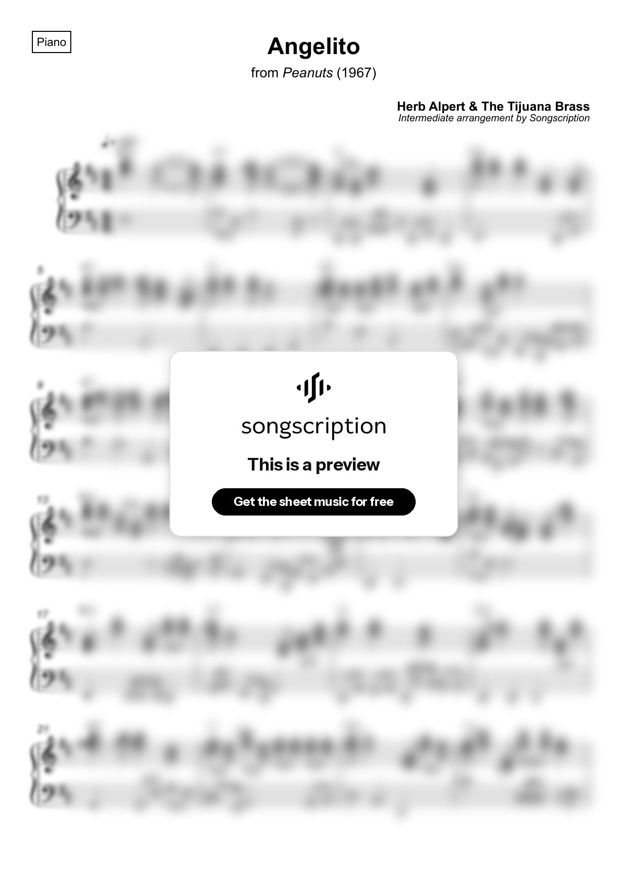 Intermediate Piano Sheet Music for "Angelito" by Herb Alpert & The Tijuana Brass