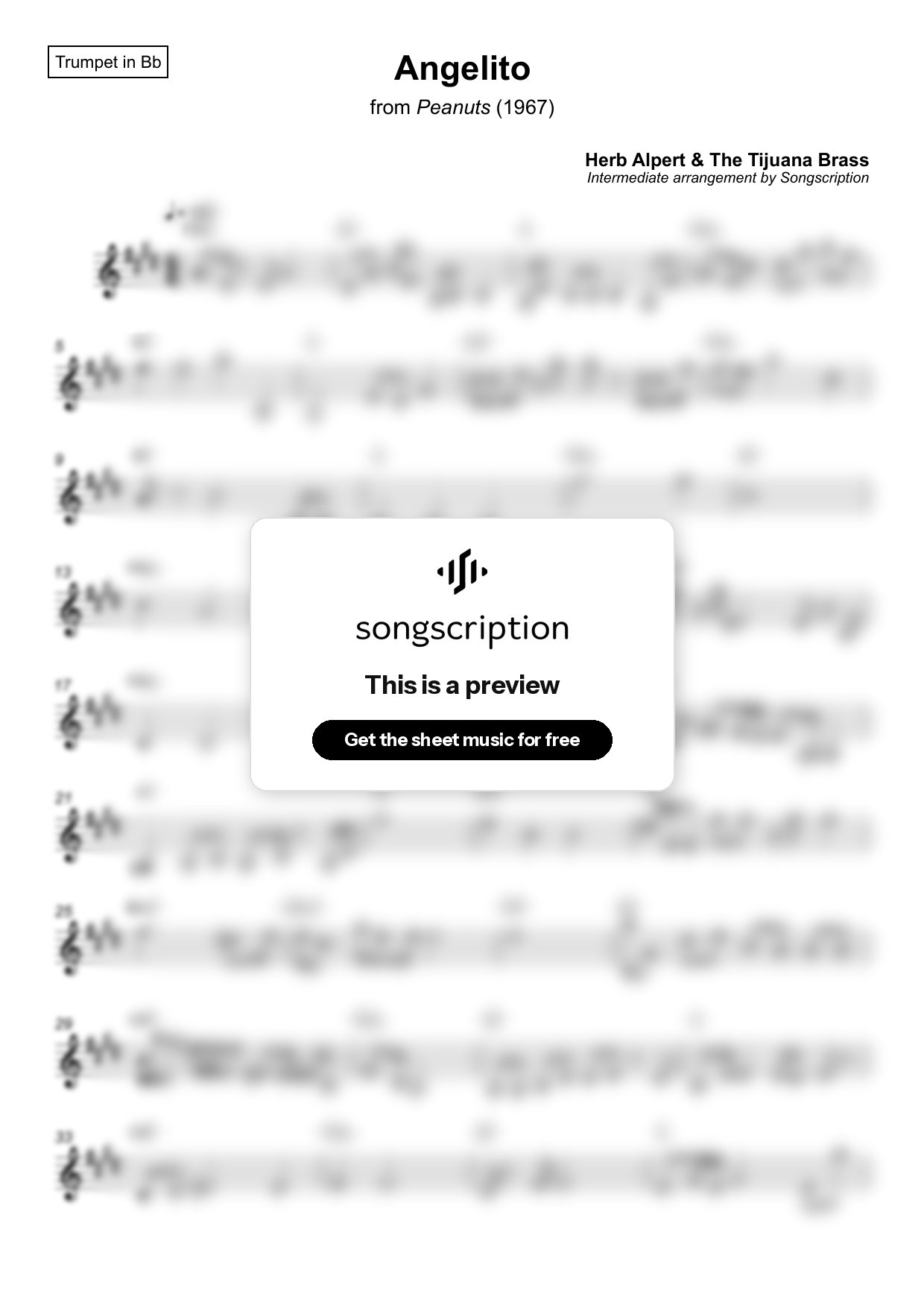 Intermediate Trumpet Sheet Music for "Angelito" by Herb Alpert & The Tijuana Brass