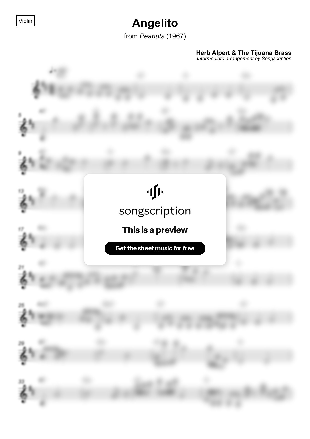 Intermediate Violin Sheet Music for "Angelito" by Herb Alpert & The Tijuana Brass