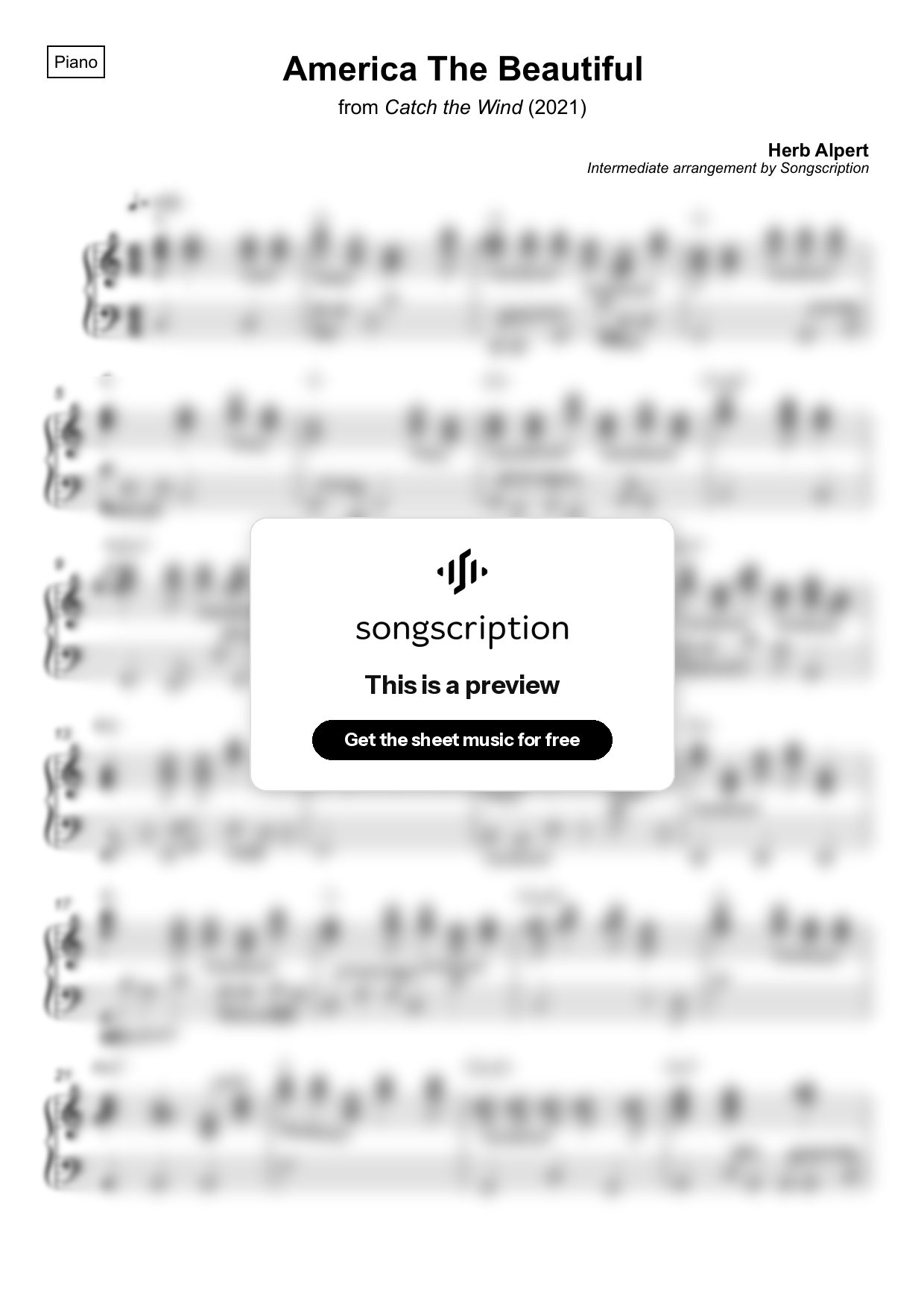 Intermediate Piano Sheet Music for "America The Beautiful" by Herb Alpert