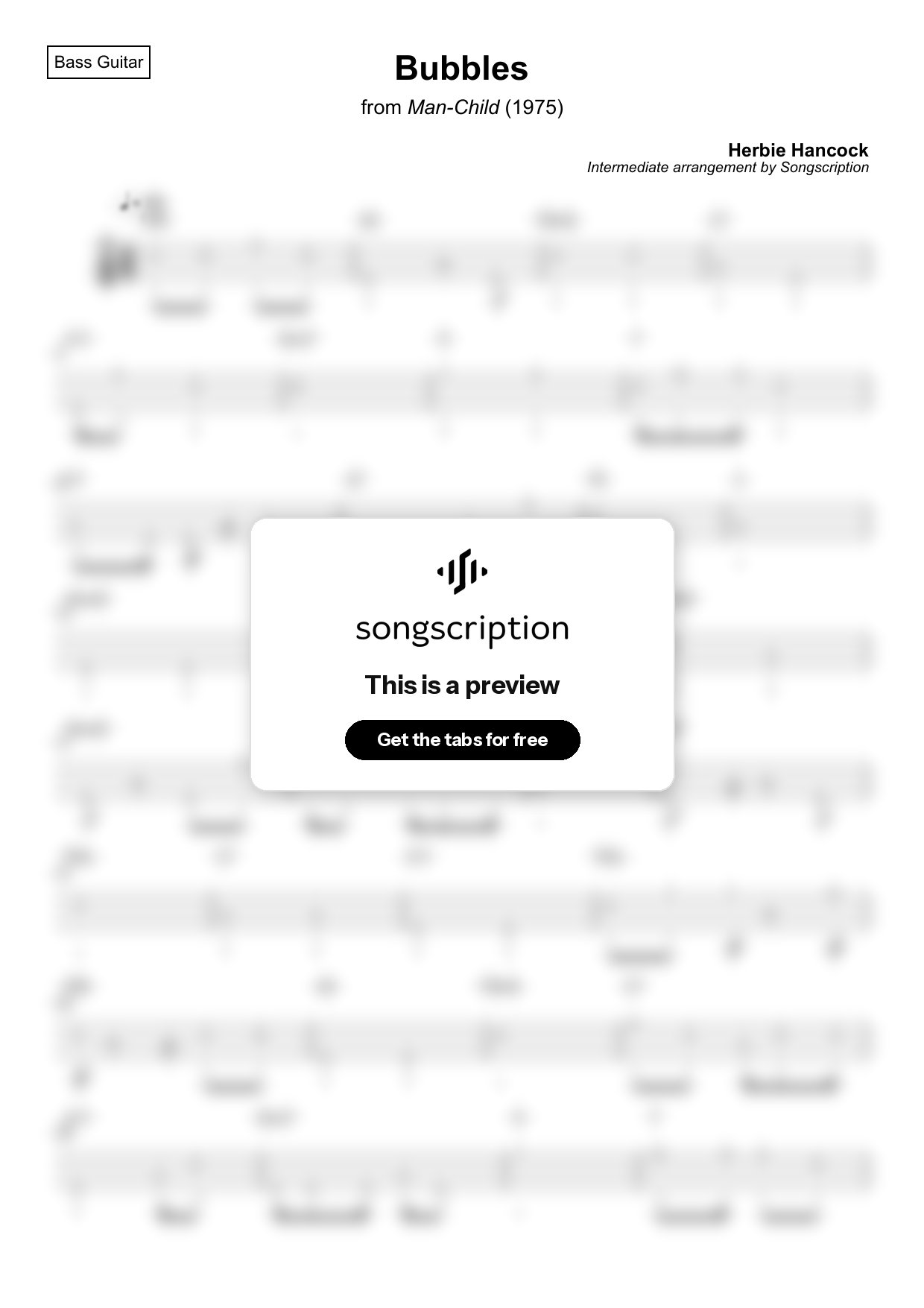 Intermediate Bass Guitar Tabs for "Bubbles" by Herbie Hancock