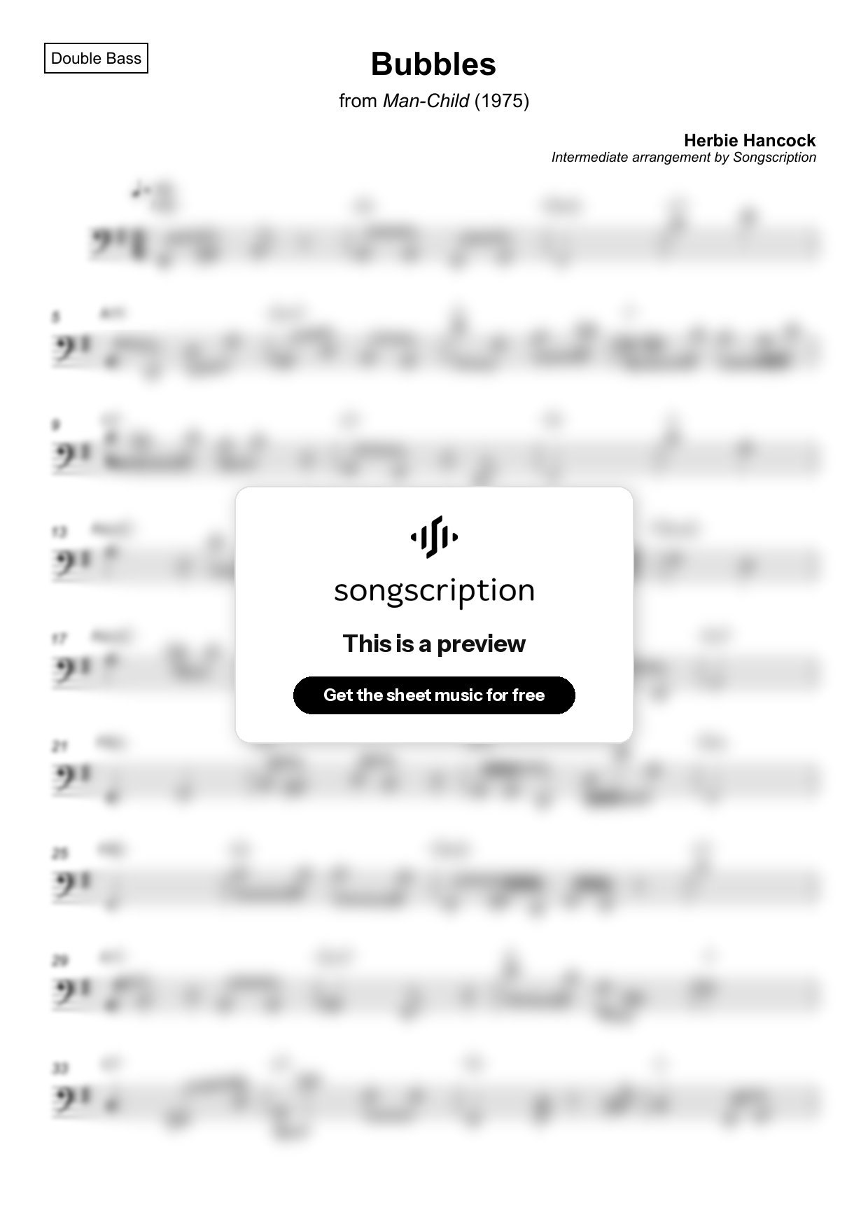 Intermediate Double Bass Sheet Music for "Bubbles" by Herbie Hancock