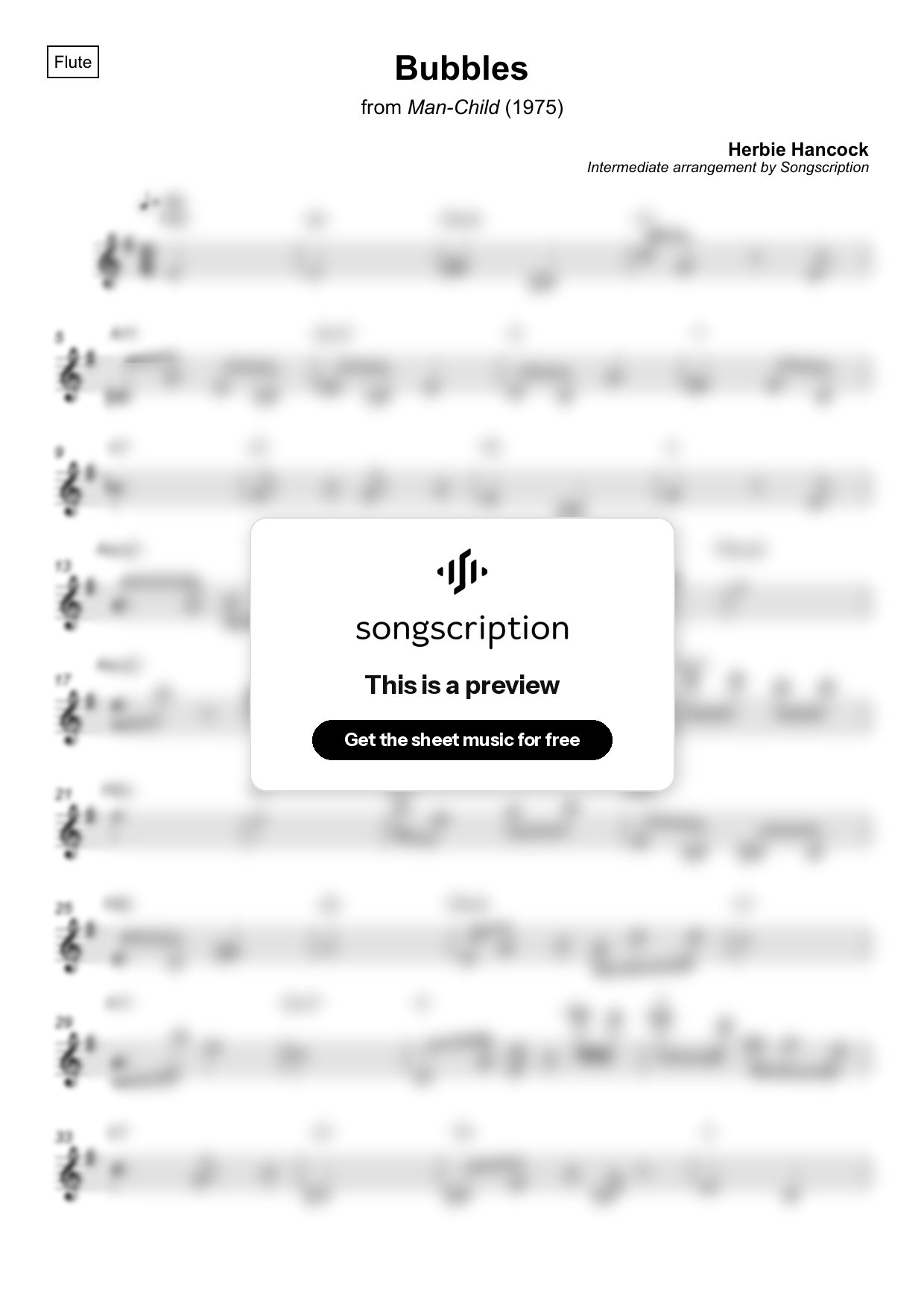 Intermediate Flute Sheet Music for "Bubbles" by Herbie Hancock