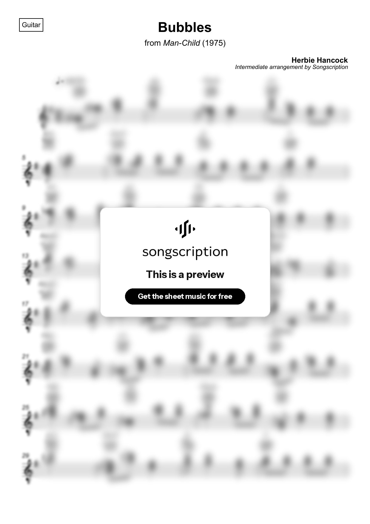 Intermediate Acoustic Guitar Sheet Music for "Bubbles" by Herbie Hancock
