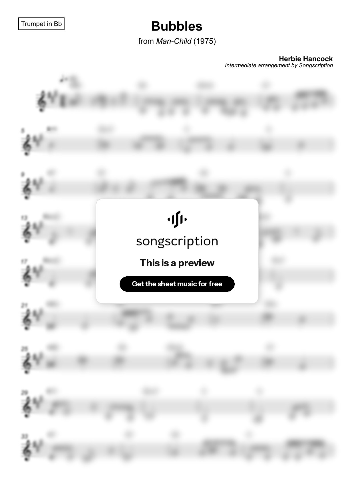 Intermediate Trumpet Sheet Music for "Bubbles" by Herbie Hancock