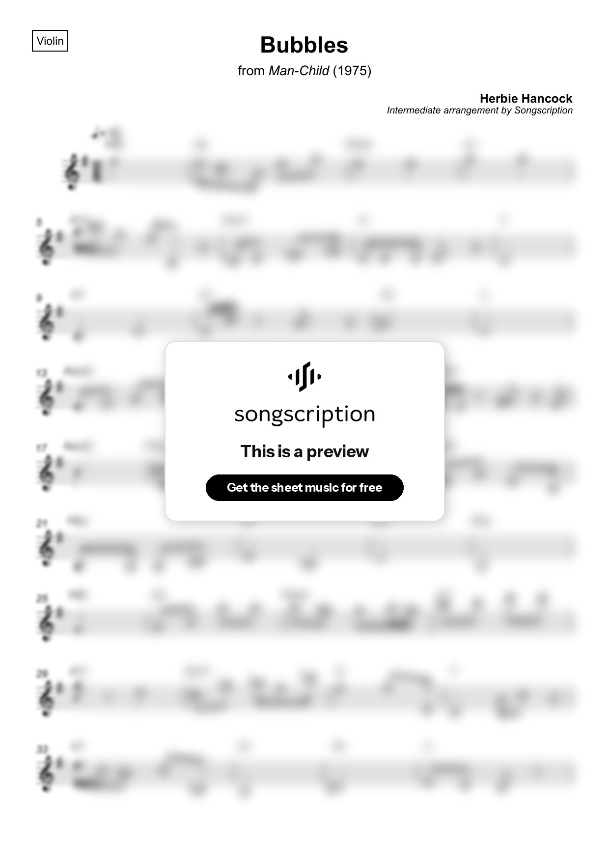 Intermediate Violin Sheet Music for "Bubbles" by Herbie Hancock