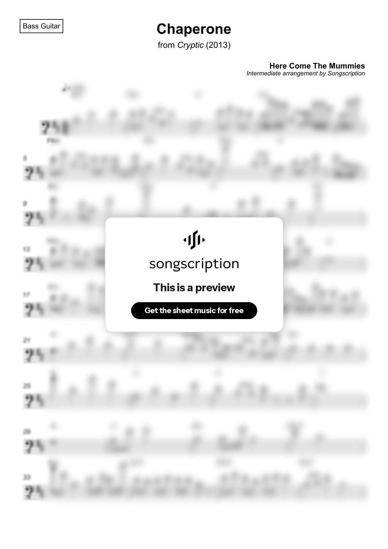Intermediate Bass Guitar Sheet Music for "Chaperone" by Here Come The Mummies