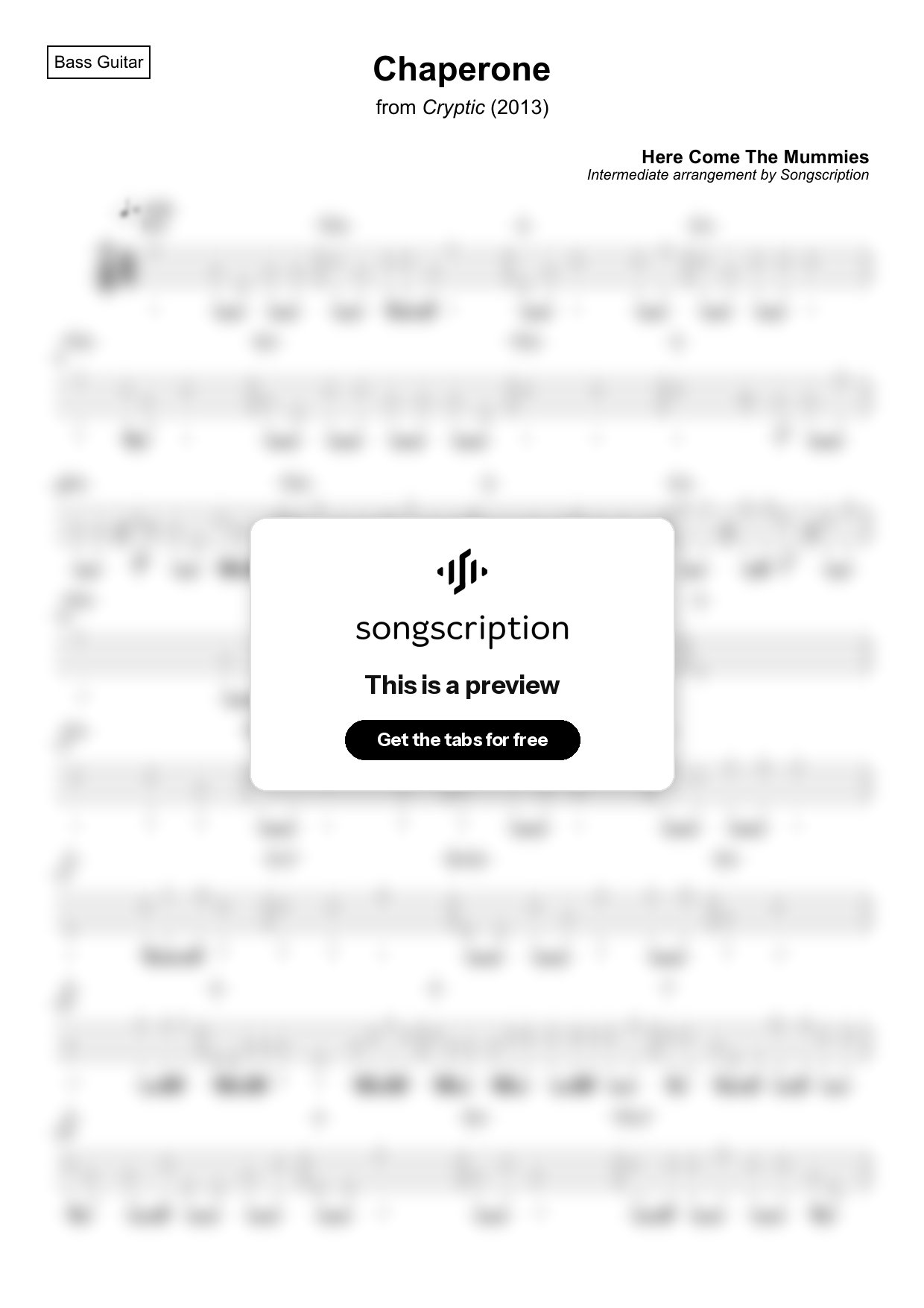 Intermediate Bass Guitar Tabs for "Chaperone" by Here Come The Mummies