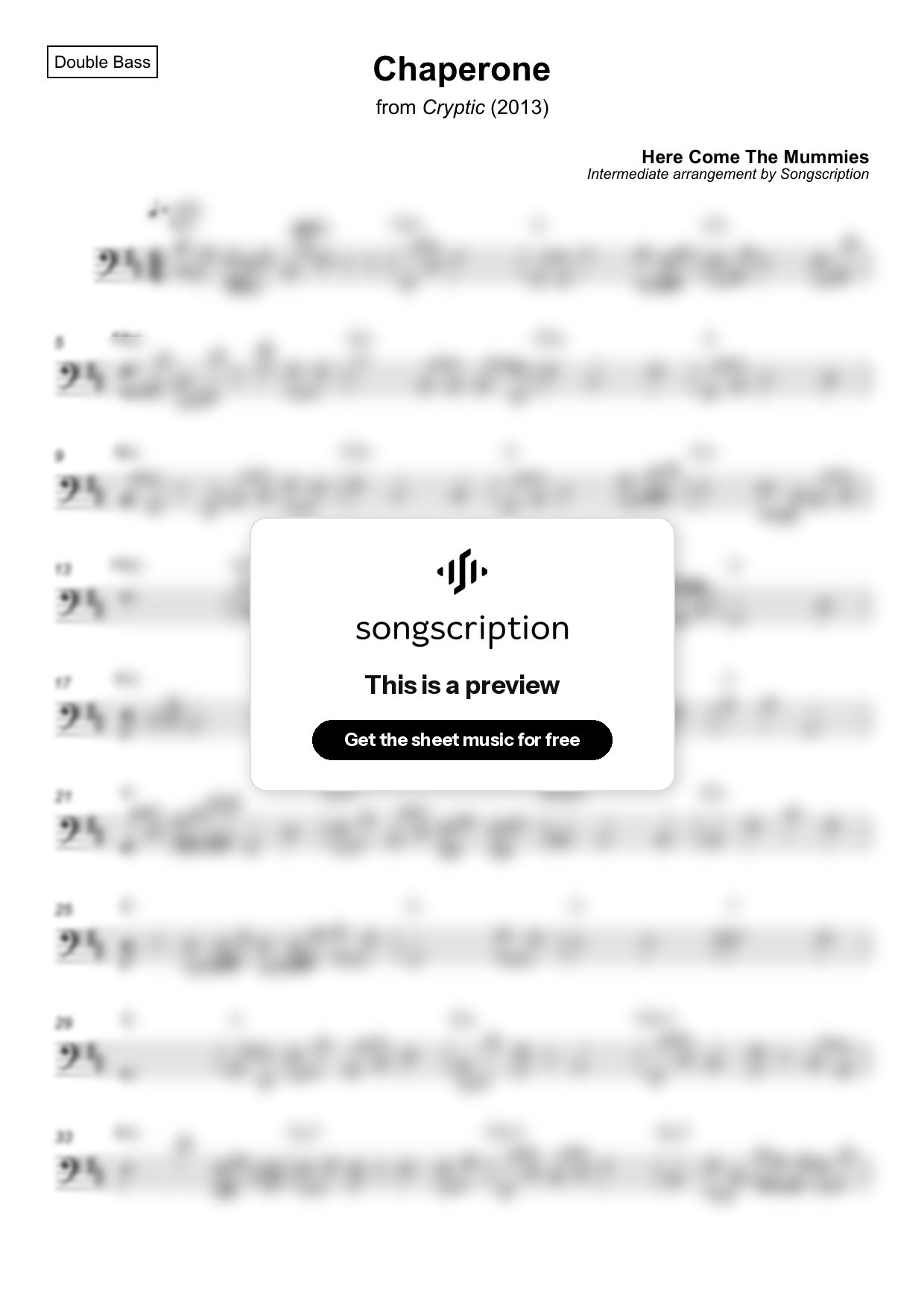 Intermediate Double Bass Sheet Music for "Chaperone" by Here Come The Mummies