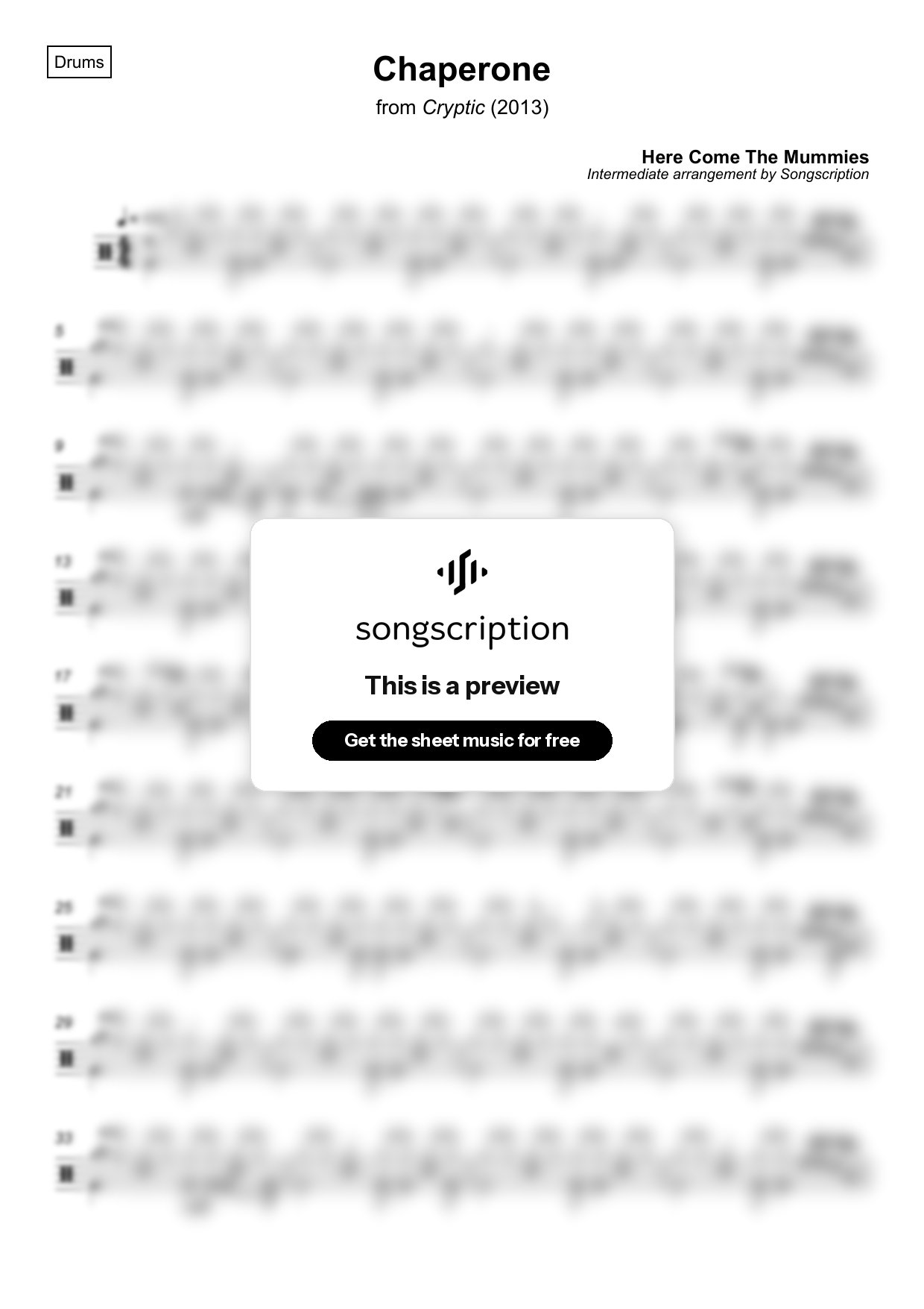 Intermediate Drums Sheet Music for "Chaperone" by Here Come The Mummies