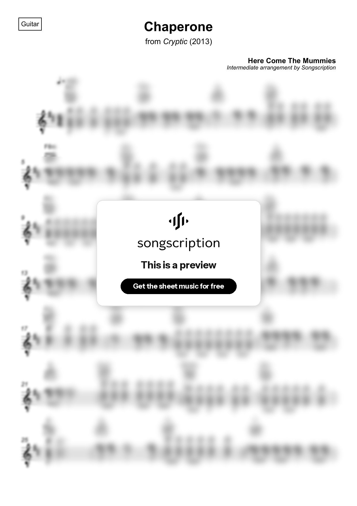 Intermediate Acoustic Guitar Sheet Music for "Chaperone" by Here Come The Mummies