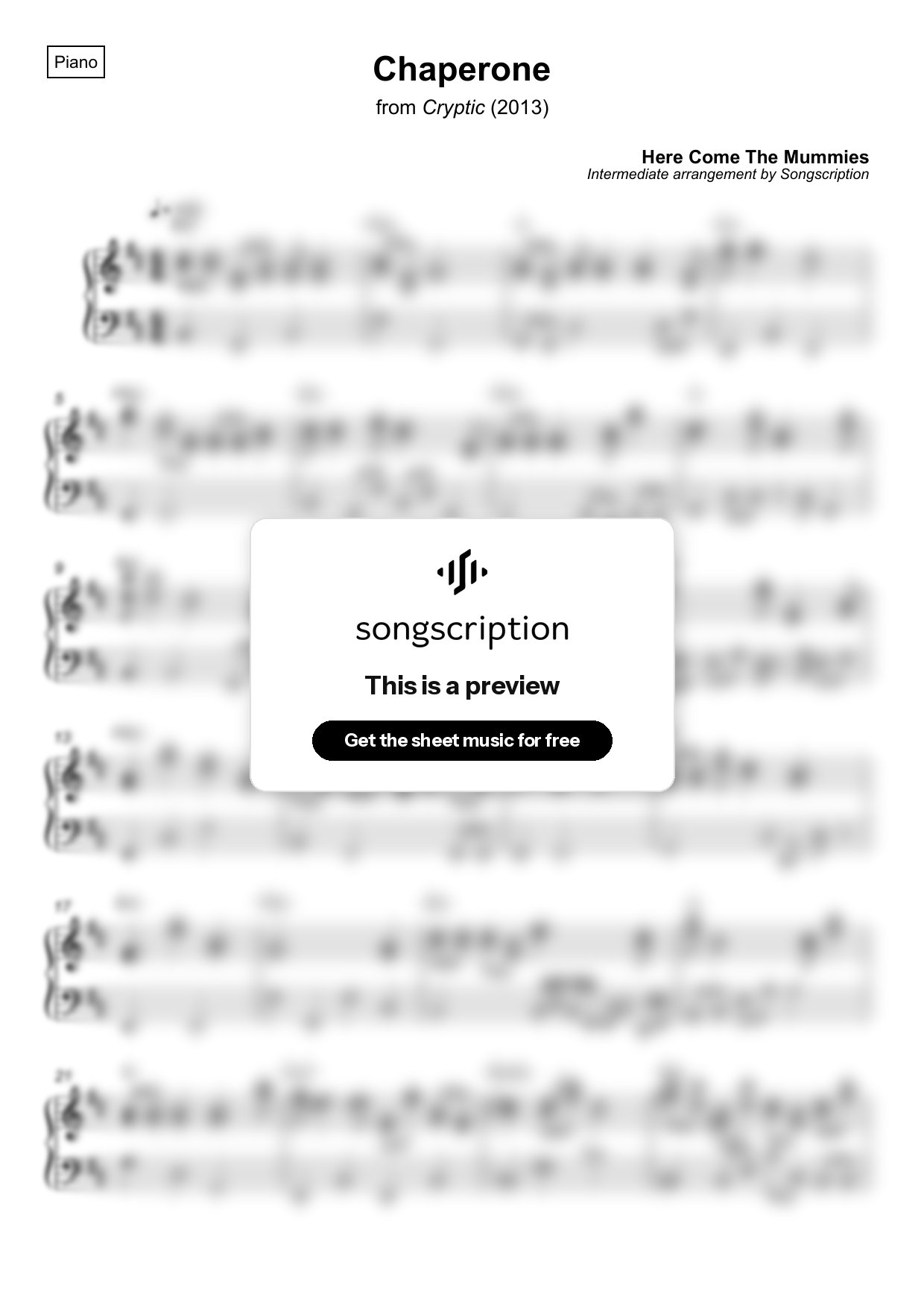 Intermediate Piano Sheet Music for "Chaperone" by Here Come The Mummies