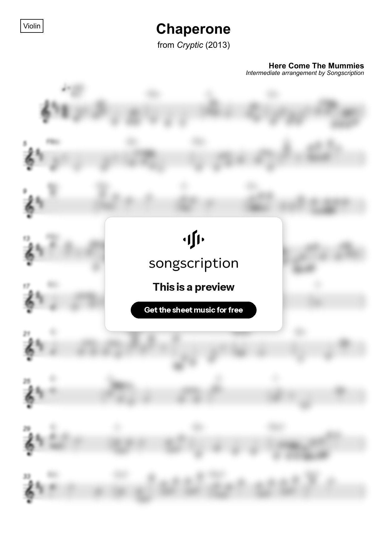 Intermediate Violin Sheet Music for "Chaperone" by Here Come The Mummies