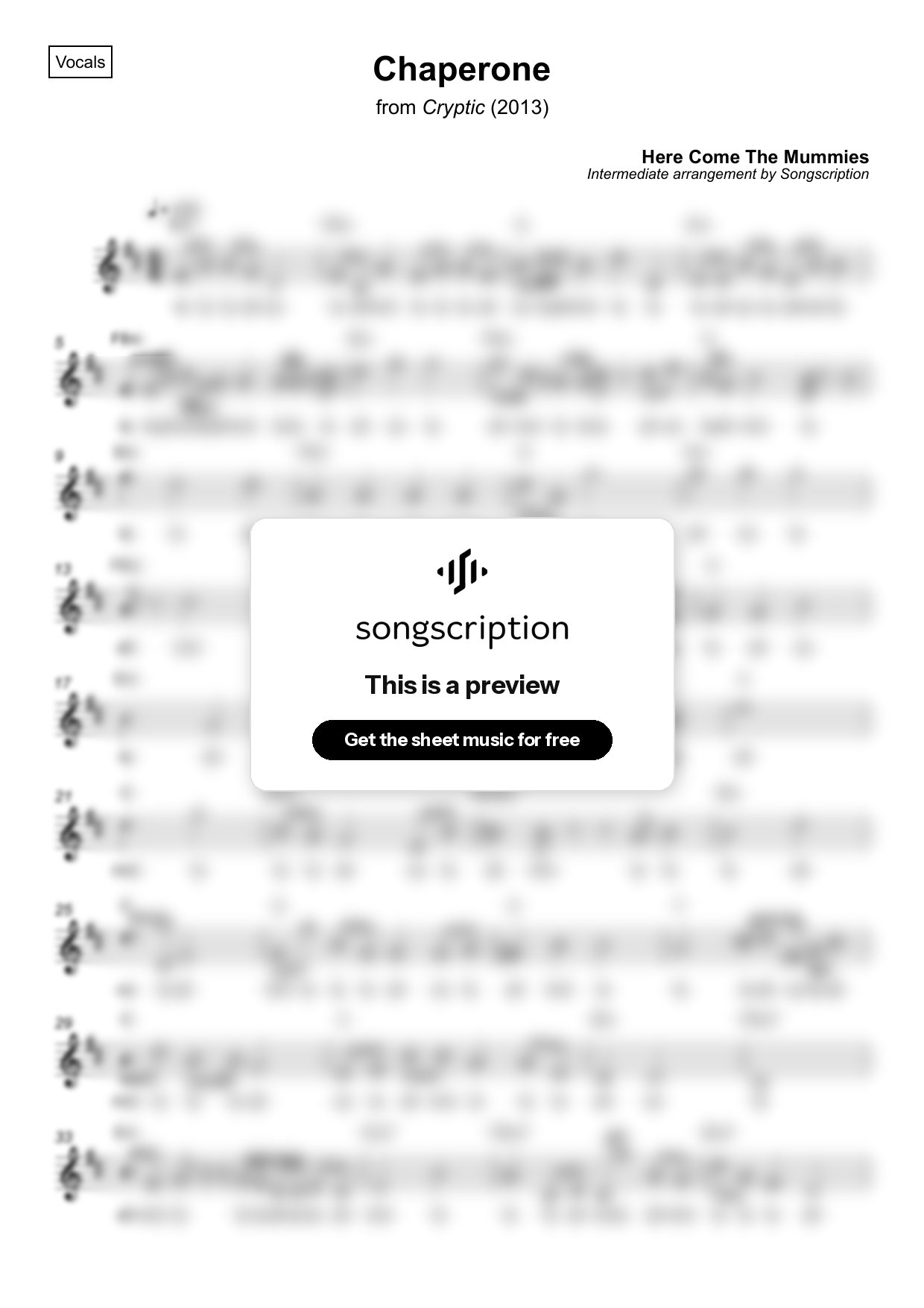 Intermediate Vocals Sheet Music for "Chaperone" by Here Come The Mummies