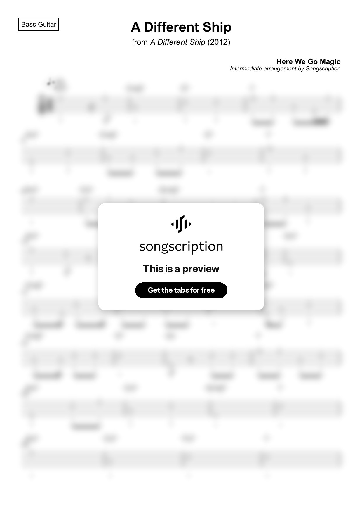 Intermediate Bass Guitar Tabs for "A Different Ship" by Here We Go Magic