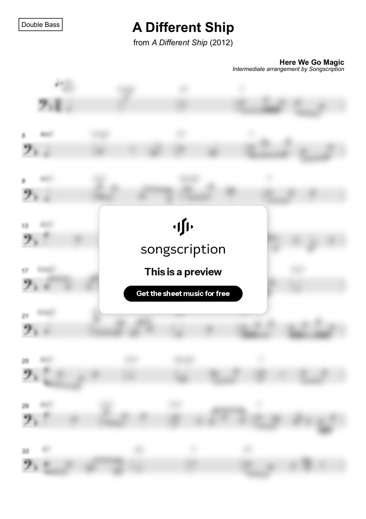 Intermediate Double Bass Sheet Music for "A Different Ship" by Here We Go Magic