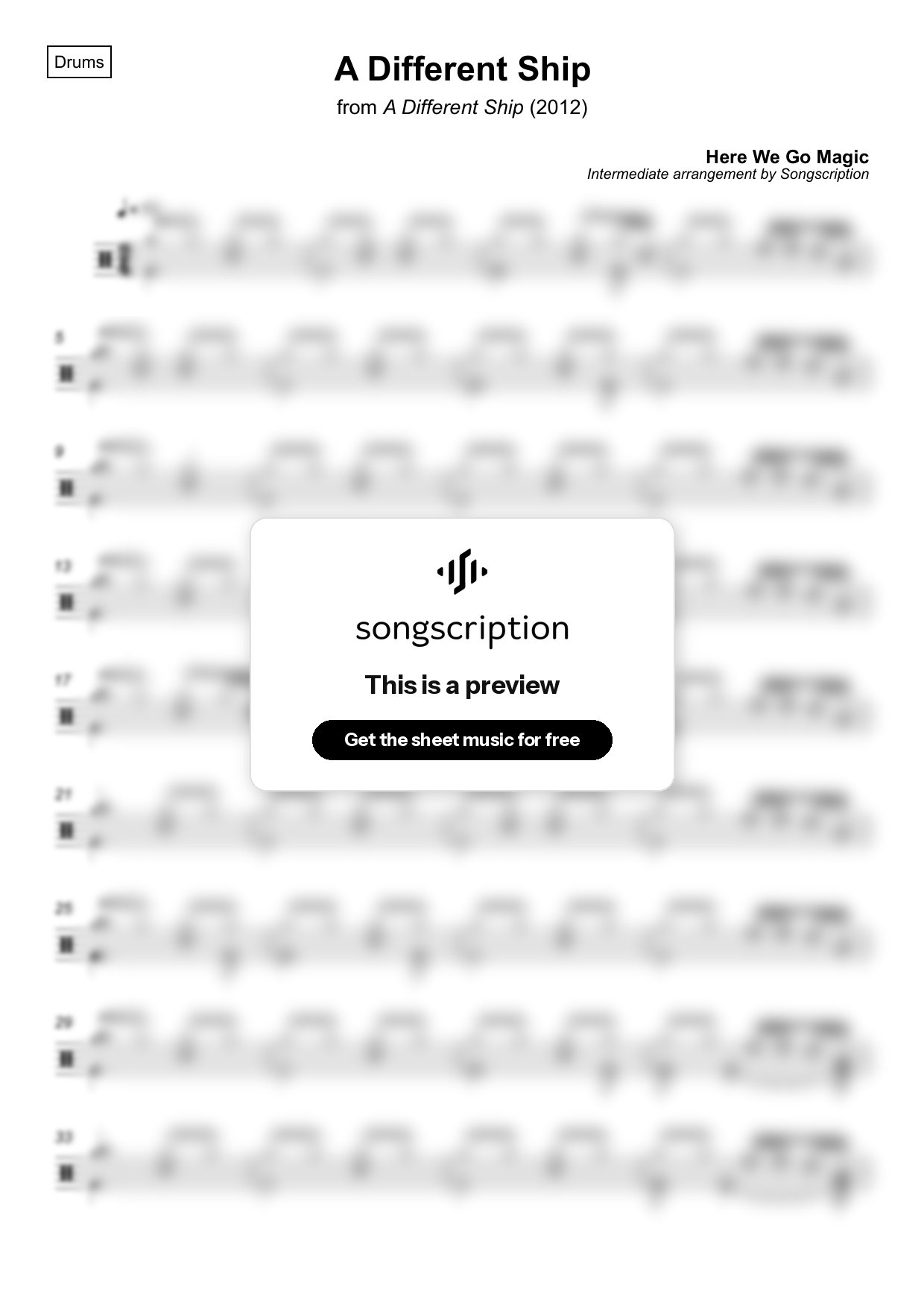 Intermediate Drums Sheet Music for "A Different Ship" by Here We Go Magic