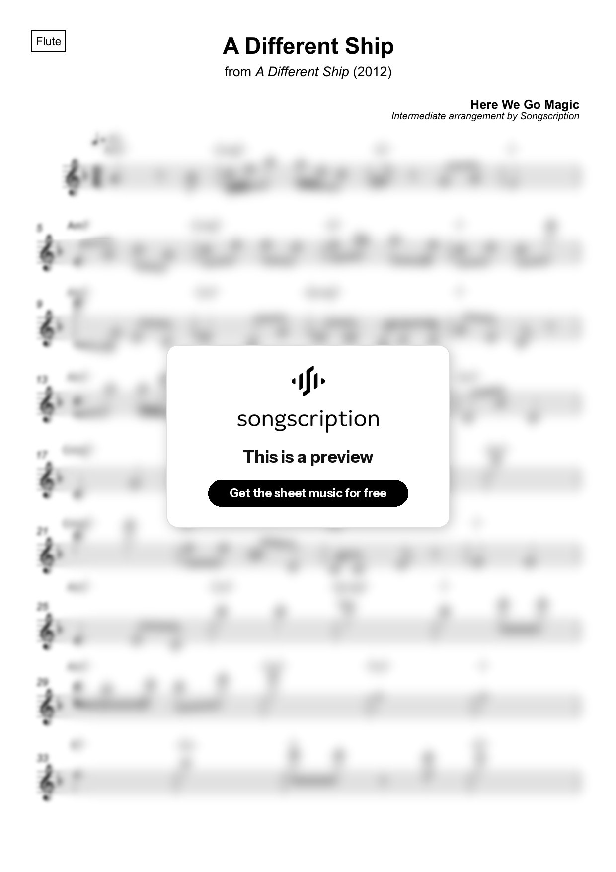 Intermediate Flute Sheet Music for "A Different Ship" by Here We Go Magic