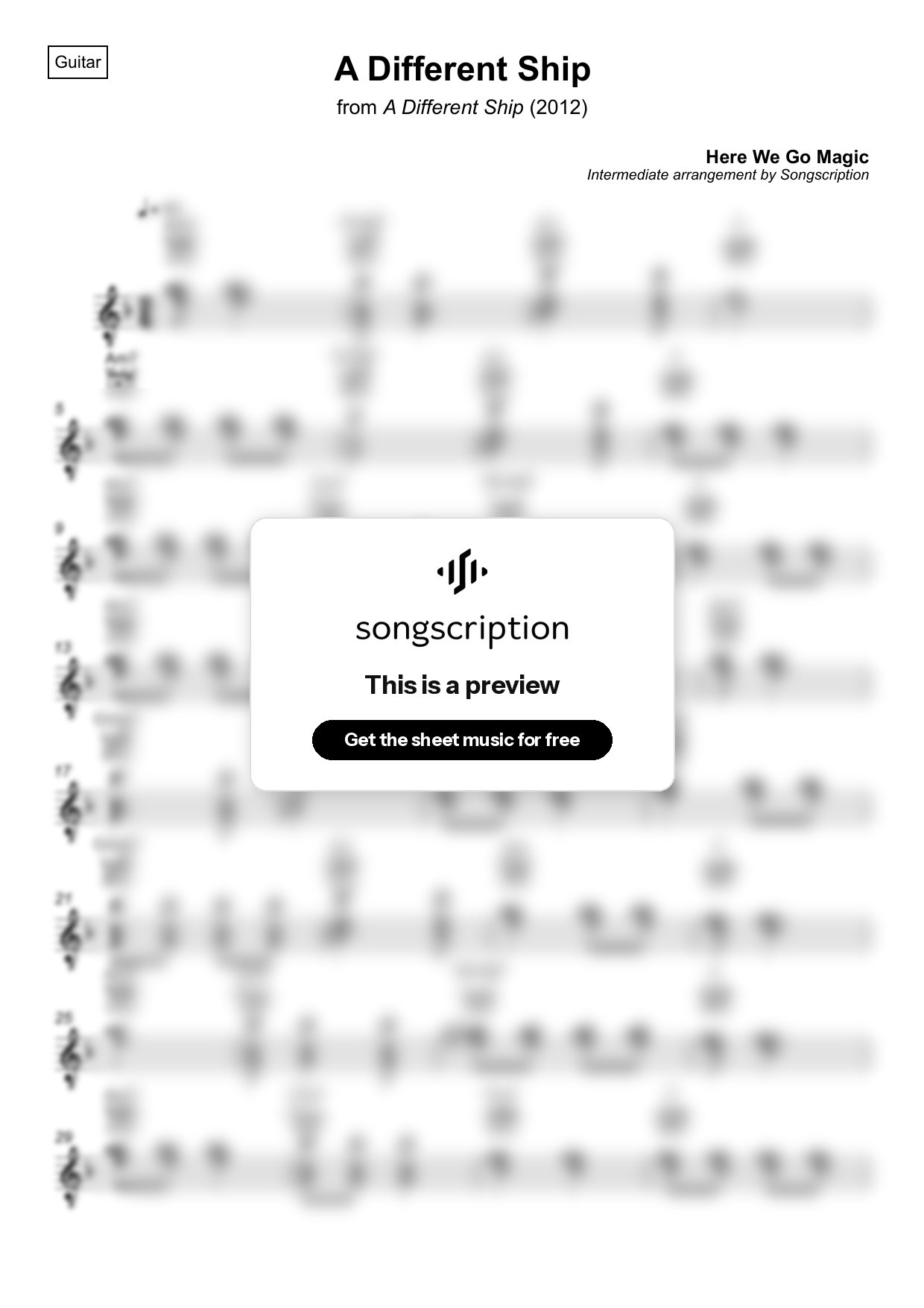 Intermediate Acoustic Guitar Sheet Music for "A Different Ship" by Here We Go Magic