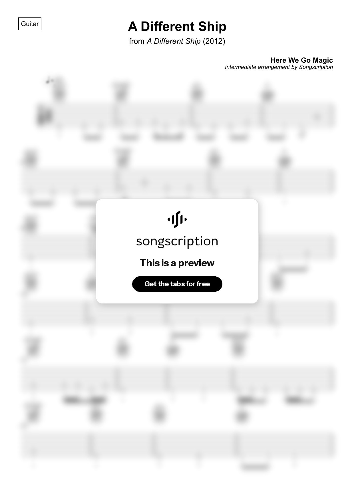 Intermediate Acoustic Guitar Tabs for "A Different Ship" by Here We Go Magic