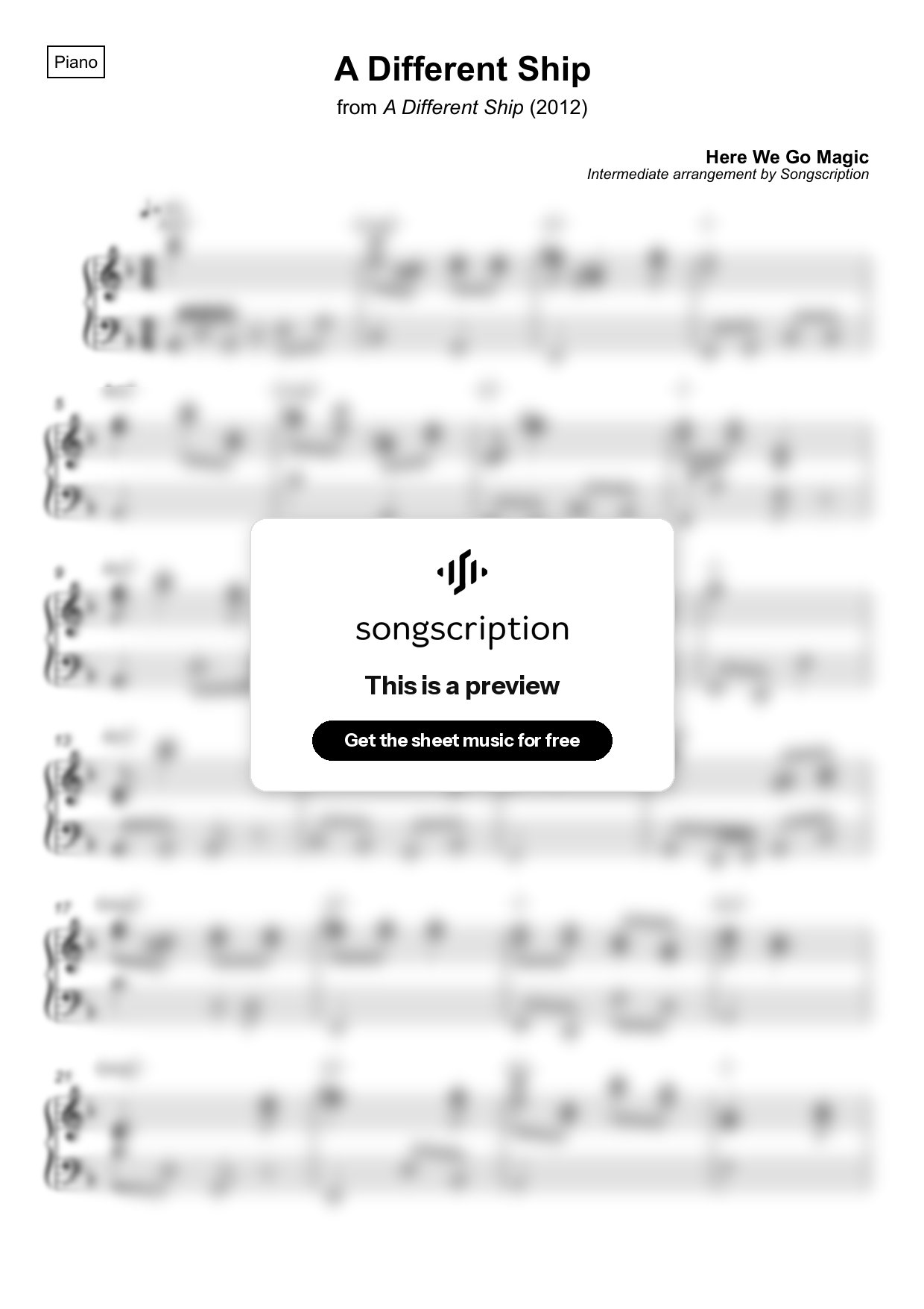 Intermediate Piano Sheet Music for "A Different Ship" by Here We Go Magic