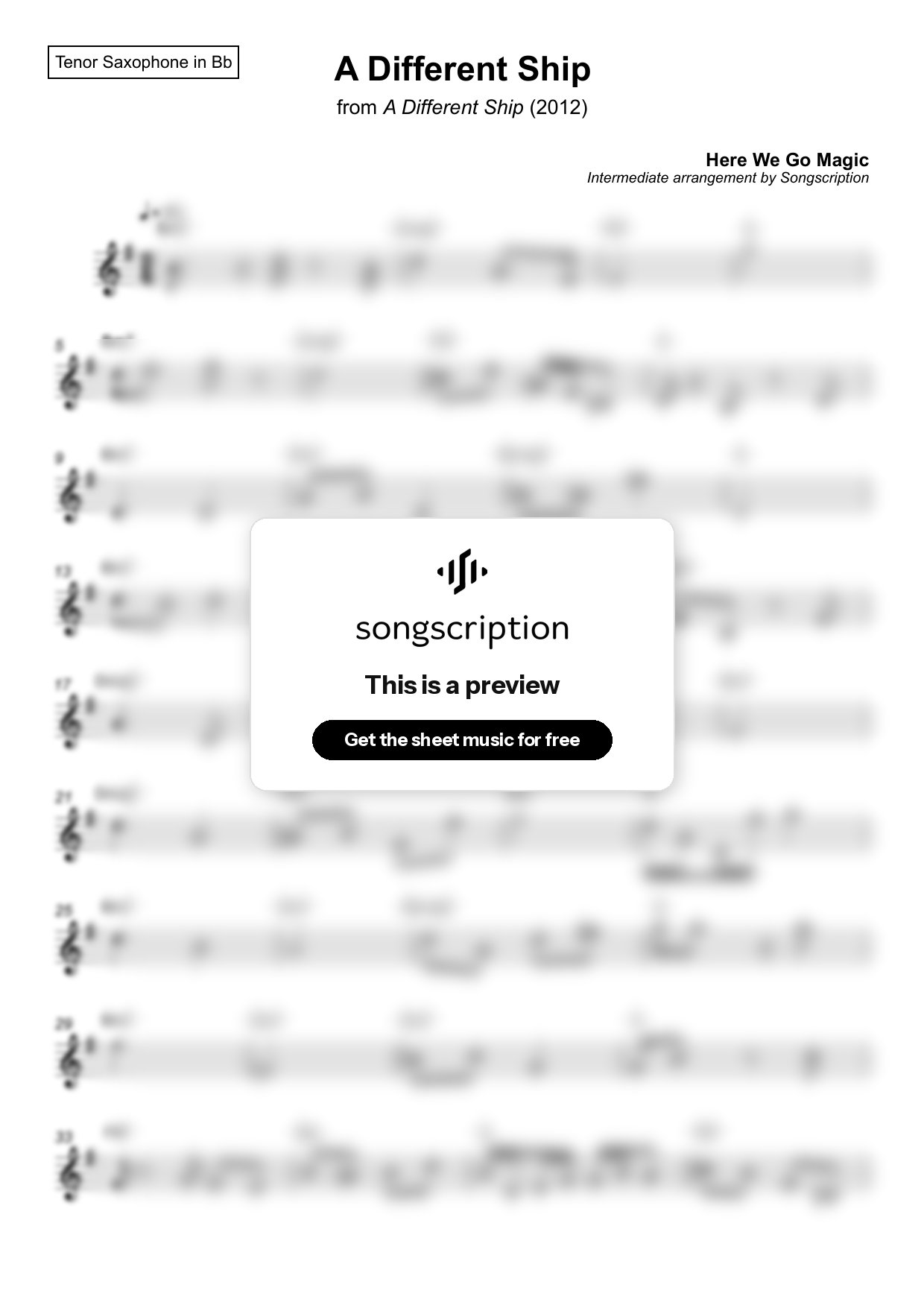 Intermediate Tenor Sax Sheet Music for "A Different Ship" by Here We Go Magic