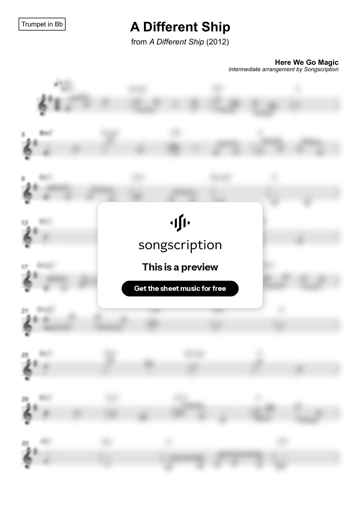 Intermediate Trumpet Sheet Music for "A Different Ship" by Here We Go Magic