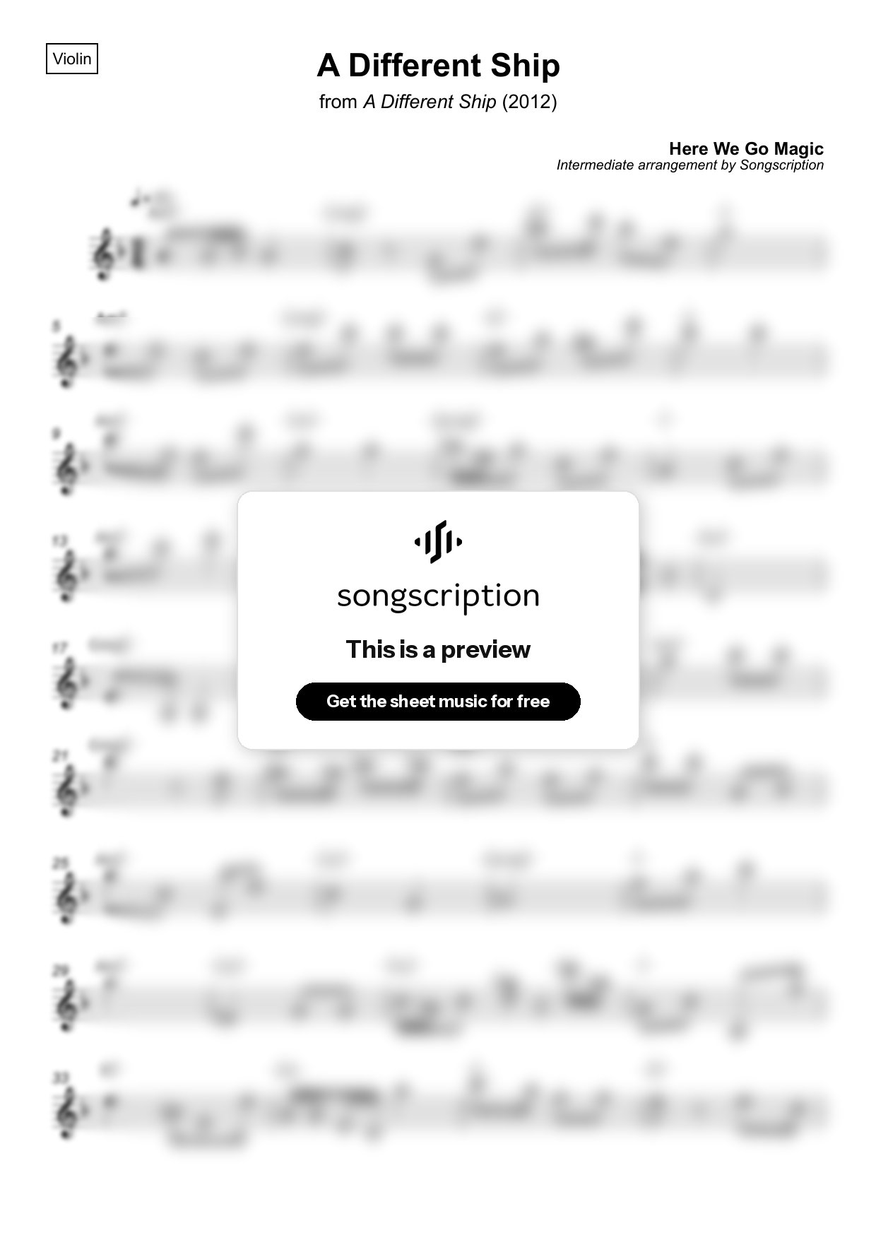 Intermediate Violin Sheet Music for "A Different Ship" by Here We Go Magic