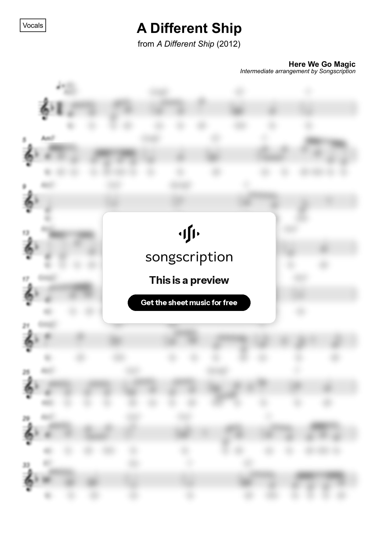 Intermediate Vocals Sheet Music for "A Different Ship" by Here We Go Magic