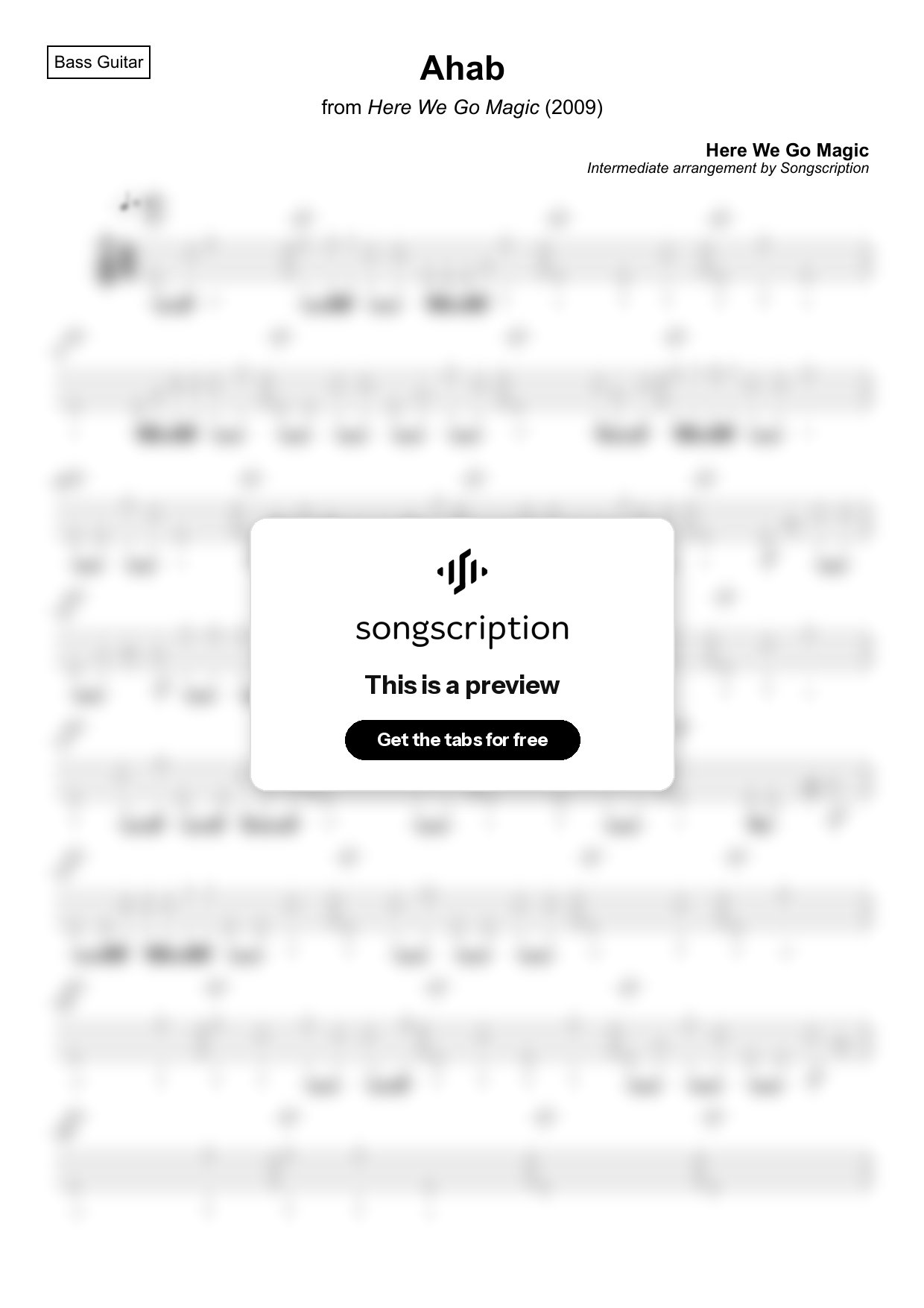 Intermediate Bass Guitar Tabs for "Ahab" by Here We Go Magic